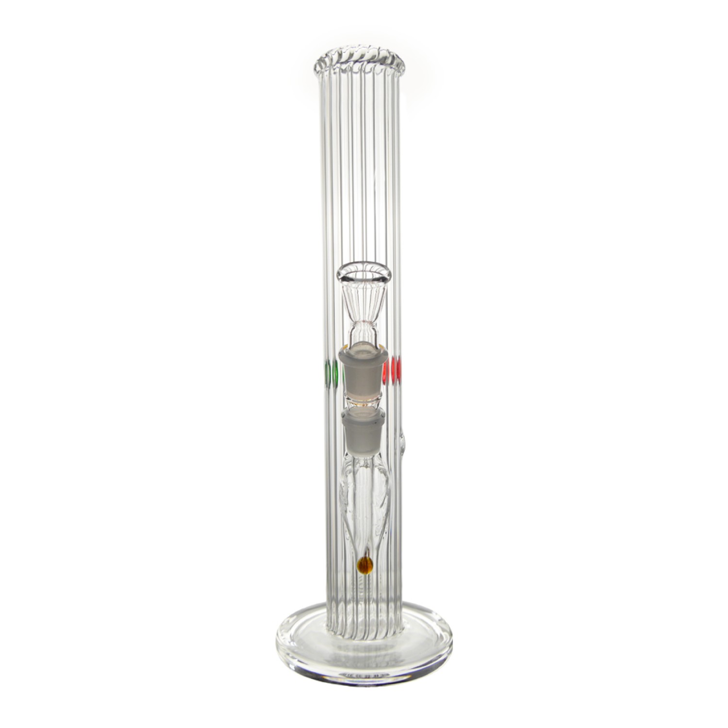 Schwere Glasbong mit Streifen, Chillum und Eis. | Höhe: ca. 38 cm, Ø: 50 mm