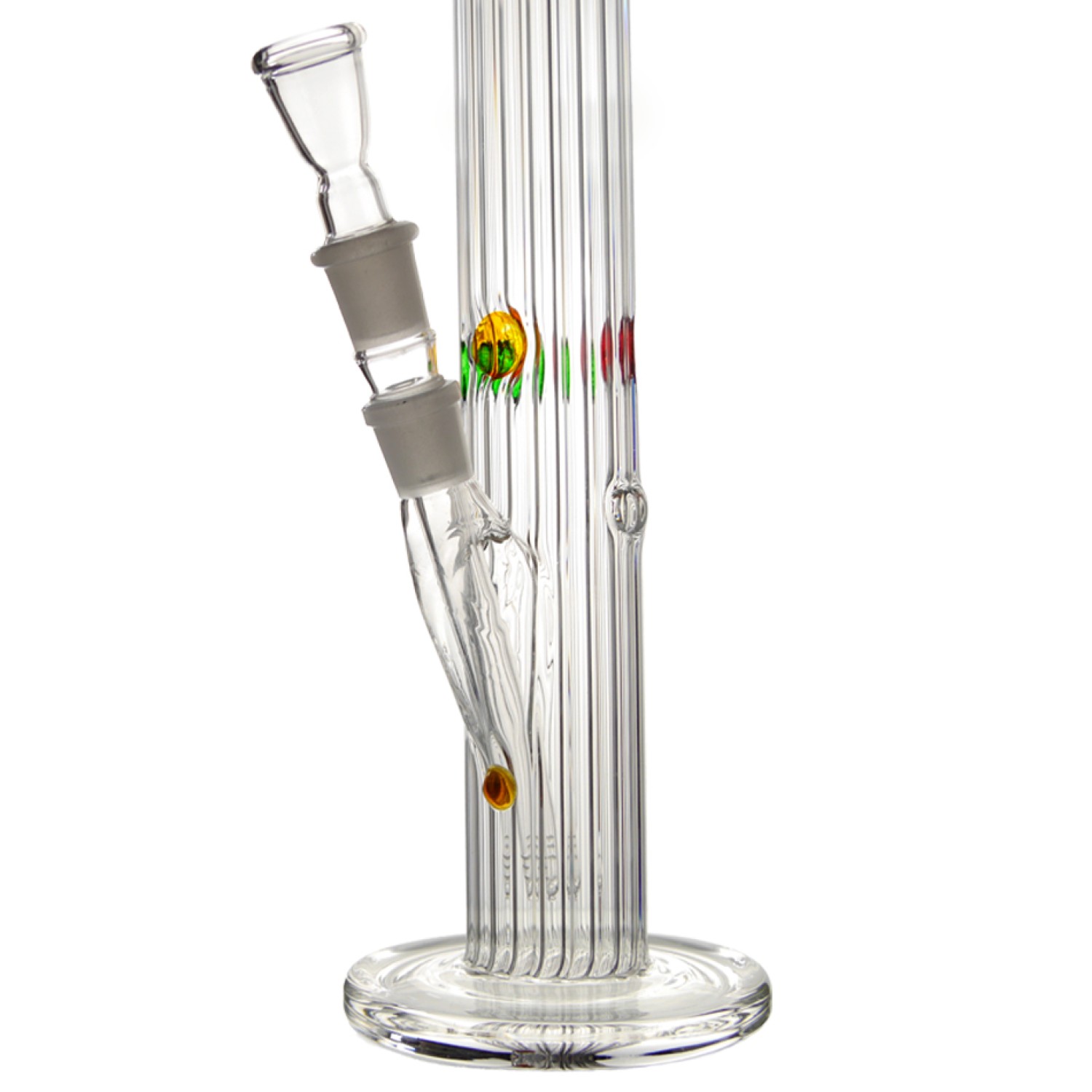 Schwere Glasbong mit Streifen, Chillum und Eis. | Höhe: ca. 38 cm, Ø: 50 mm