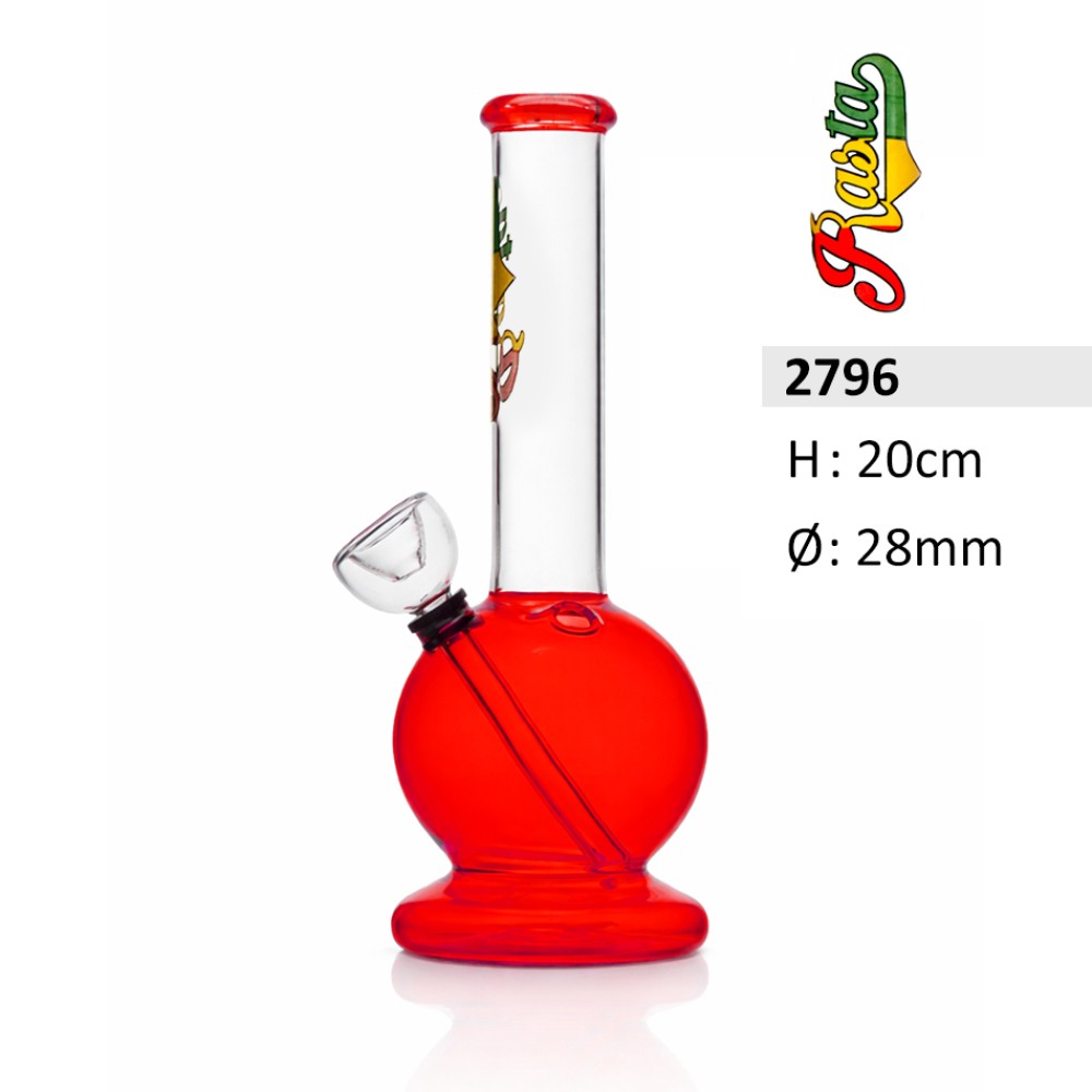 Glasbong  | Kleine, Rot Farbe | Höhe: 20 cm, Ø: 28 mm