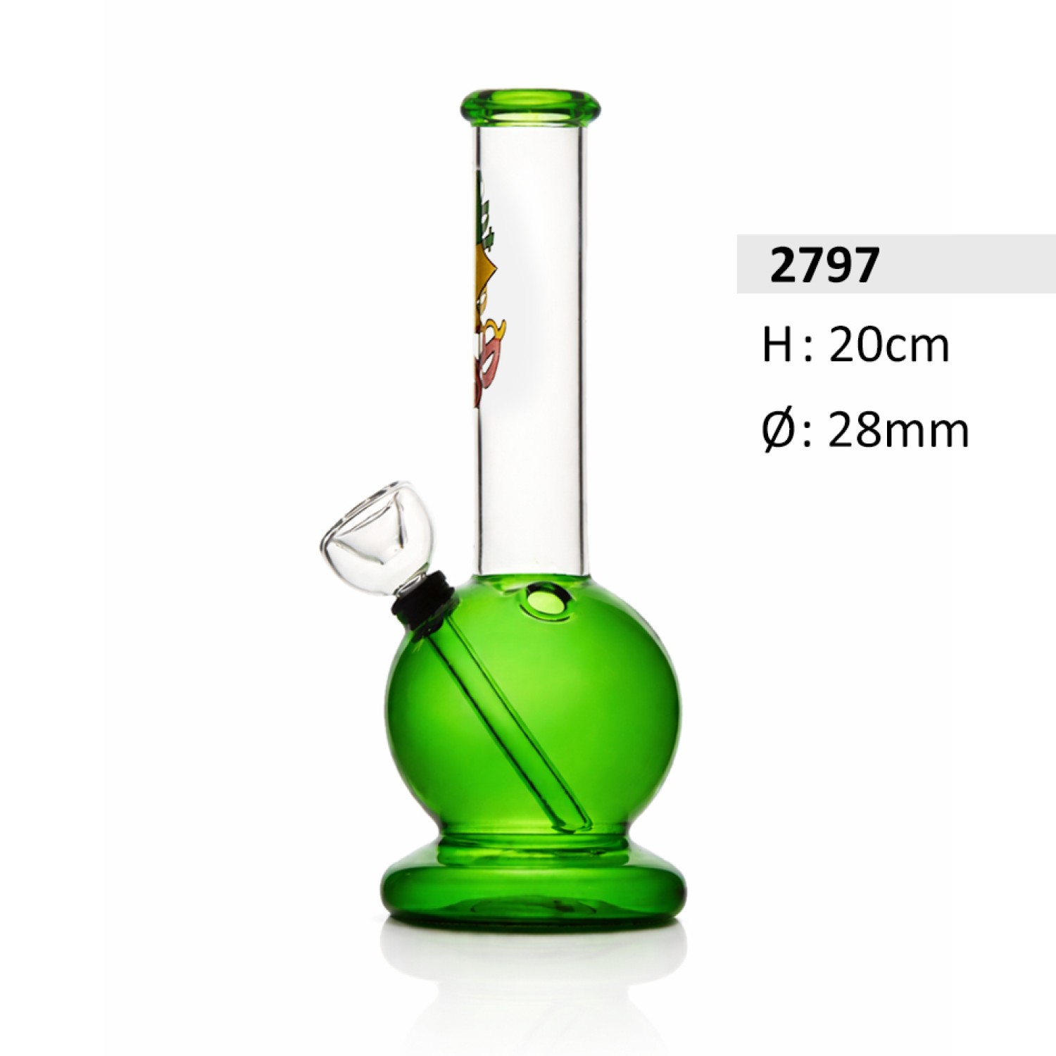 Glasbong  | Kleine, Grün Farbe | Höhe: 20 cm, Ø: 28 mm