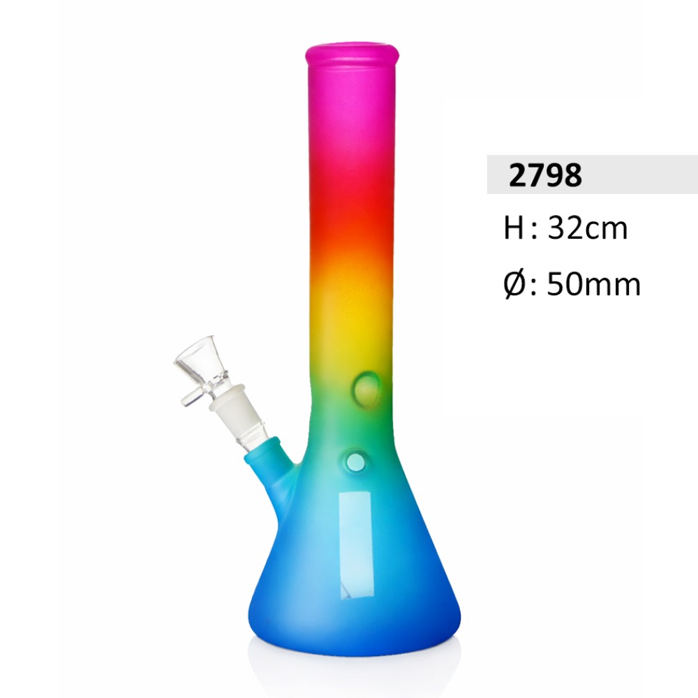 Beaker-Glasbong mit Chillum und Eis | Beleuchtete Rastafarben | Höhe: 32 cm, Ø: 50 mm