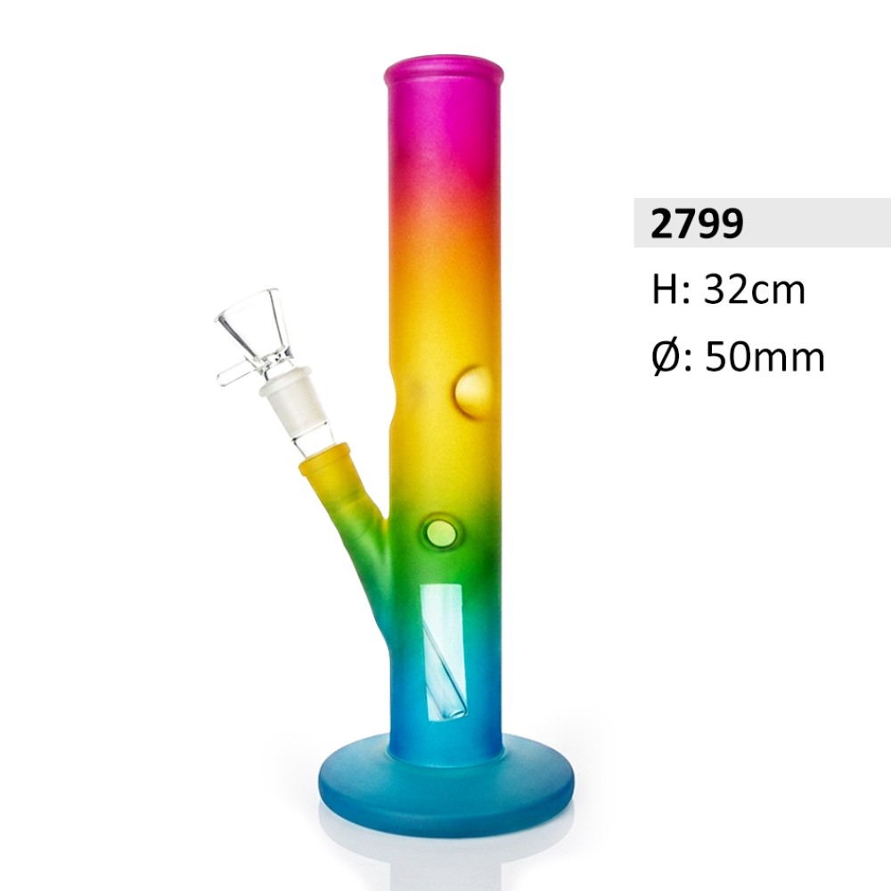Glasbong mit Chillum und Eis | Zylindrische Form, Beleuchtete Rastafarben | Höhe: 32 cm, Ø: 50 mm
