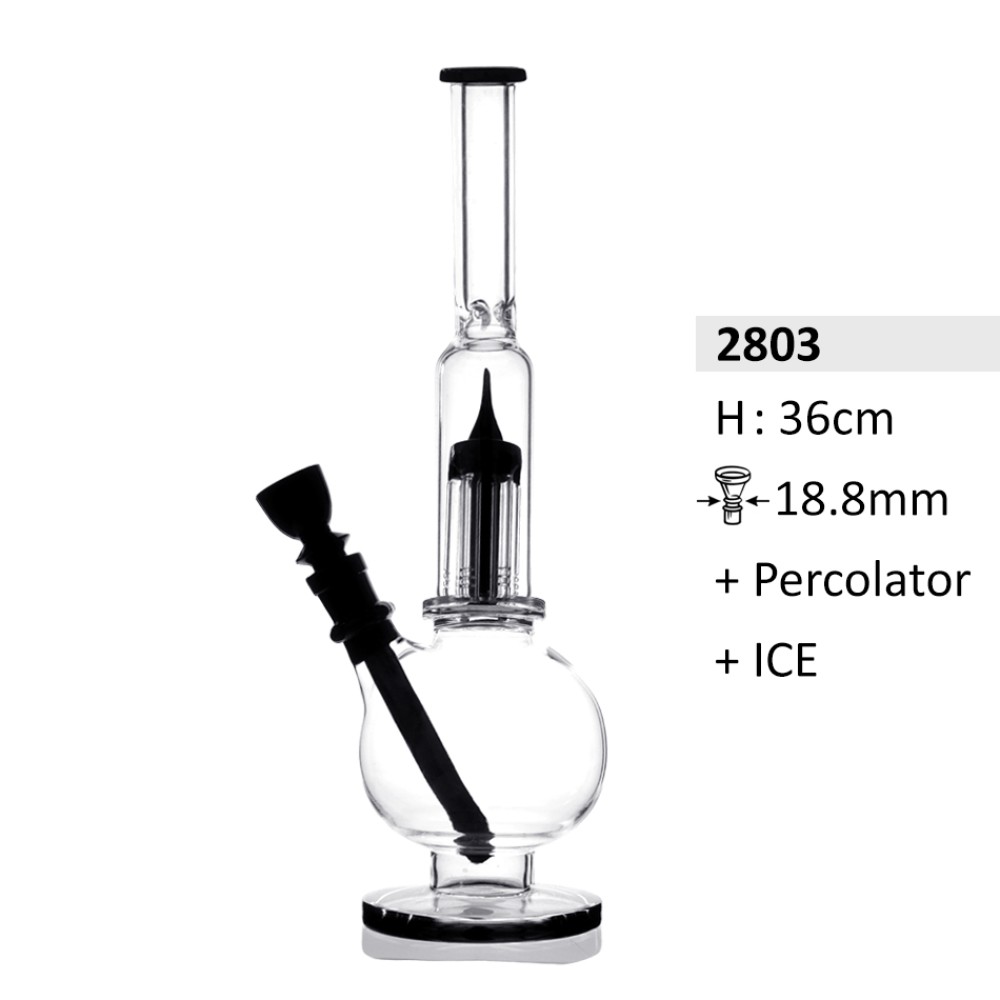 Glasbong mit Perkolator und Eis | Schwarz Chillum | Höhe: 36 cm, Schliff: 18,8 mm