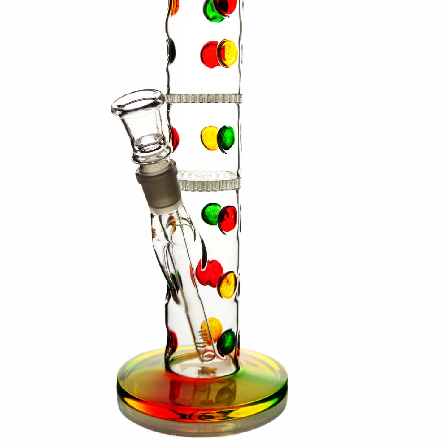 Glasbong mit Diffusor Chillum und Eis | 2 x Honeycomb, Rasta-Farbe | Höhe: 38 cm, Ø:50 mm, Schliff: 18,8 mm