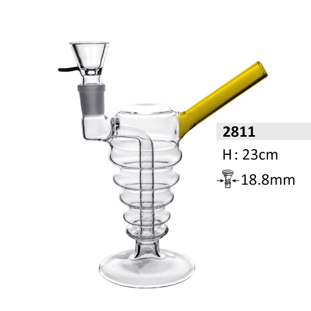 Glasbong mit Mundstück, Glaskopf und Diffusor Chillum | 5 Ringe | Höhe: 23 cm, Schliff: 18,8 mm