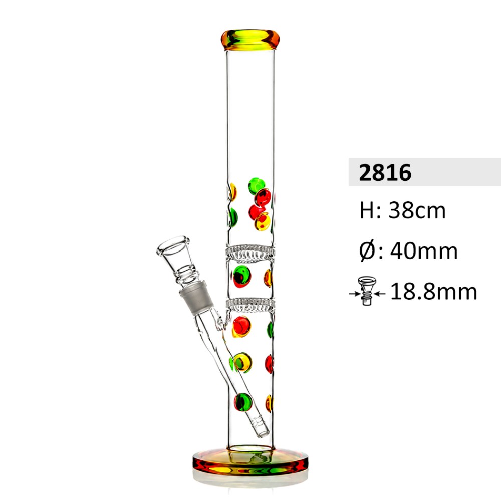 Glasbong mit Diffusor Chillum und Eis | 2 x Honeycomb, Rasta-Farbe | Höhe: 38 cm, Ø: 40mm, Schliff: 18,8 mm