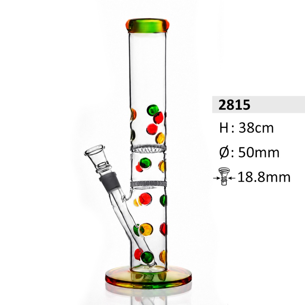 Glasbong mit Diffusor Chillum und Eis | 2 x Honeycomb, Rasta-Farbe | Höhe: 38 cm, Ø:50 mm, Schliff: 18,8 mm
