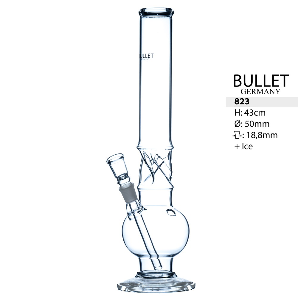 Bullet Glasbong | Zylindrische Form mit Eis | H: 43cm Ø: 50mm Sockel: 18,8m
