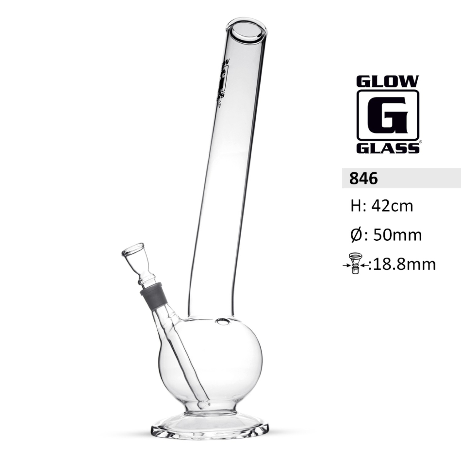 Glasbong  Zylinder Bauch  47cm hoch, Schliff : 18,8mm  Ø=50mm