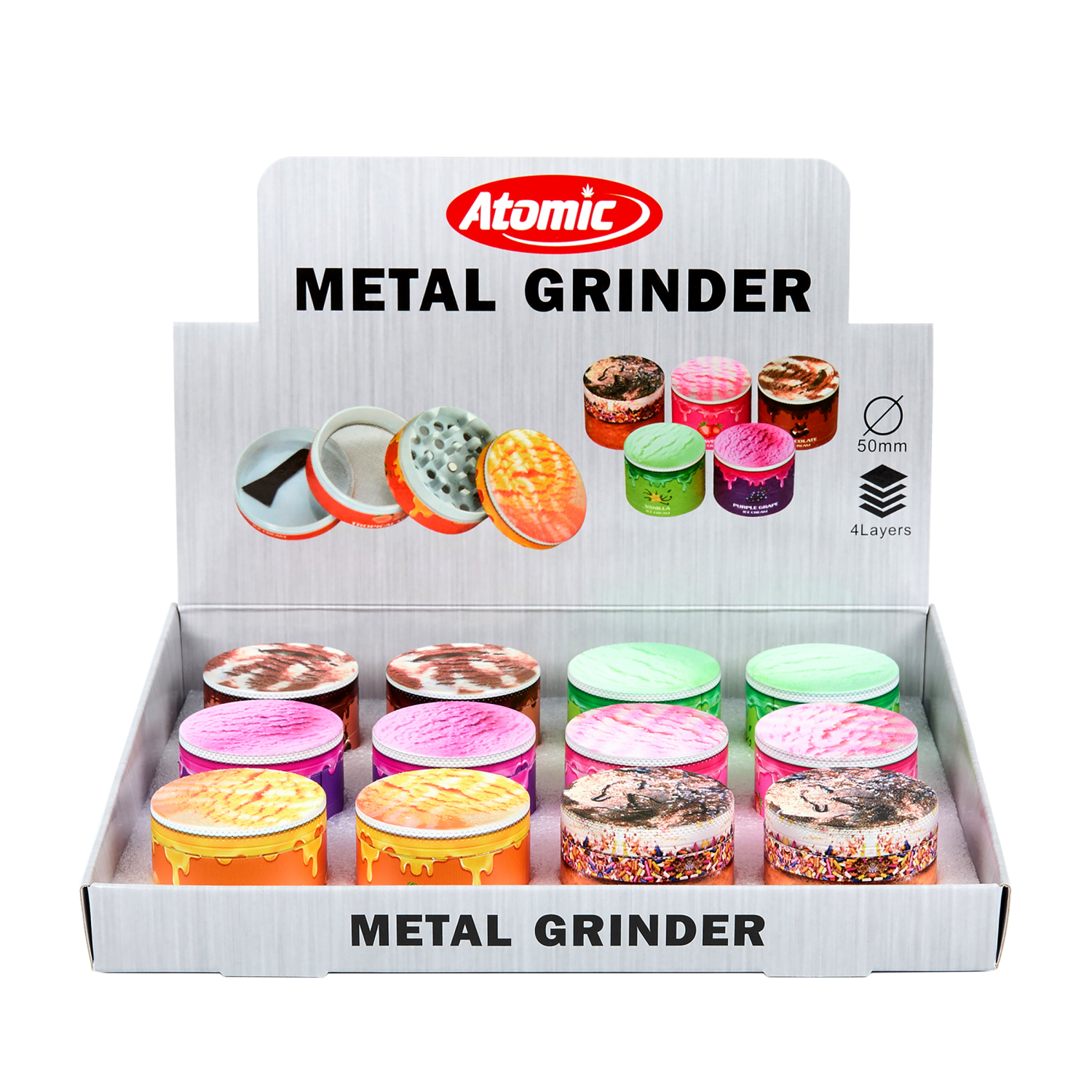 Metal Grinder | 3D Ice Cream Design Sortiert | ø50mm 4-teilig, VE - 12 