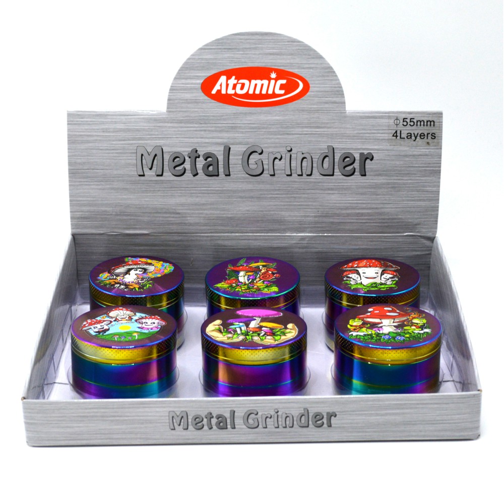 Atomic Metal Grinder | Rainbow/Mushroom Design | ø55mm, 4 Teile VE - 6