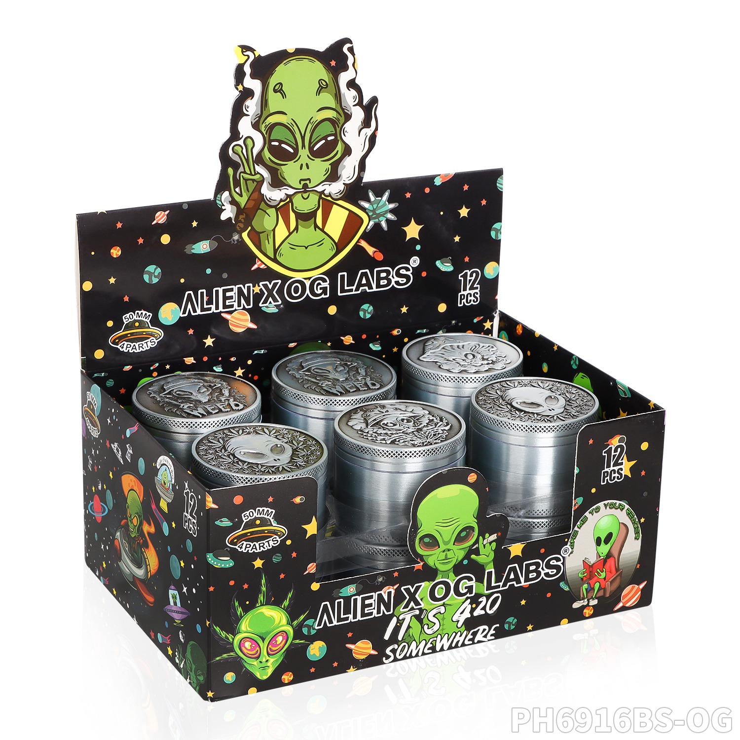 Metal Grinder "Alien X OG Labs" (⌀50 mm / 4-teilers) VE-12