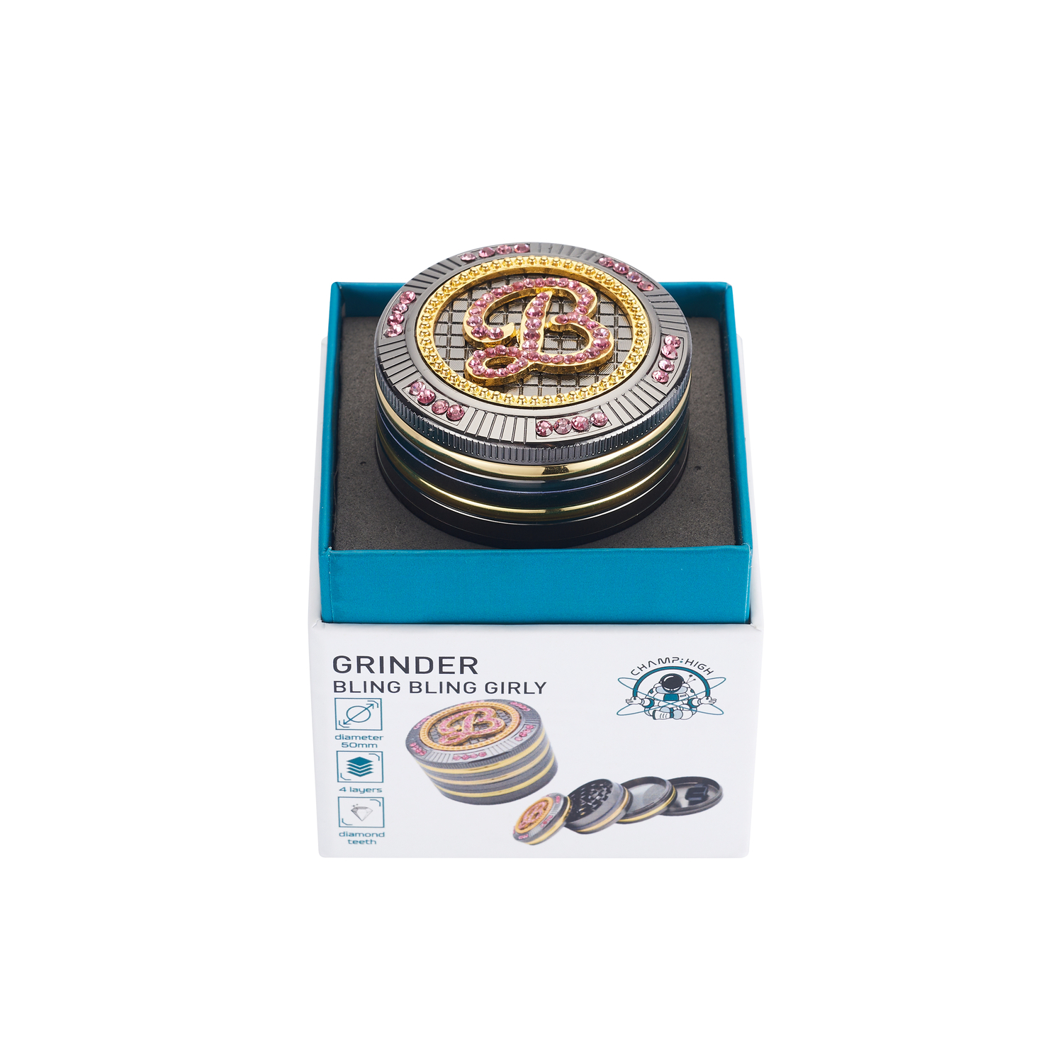 CHAMP:HIGH Metall Grinder 4-teilig  Bling Girly , 50mm