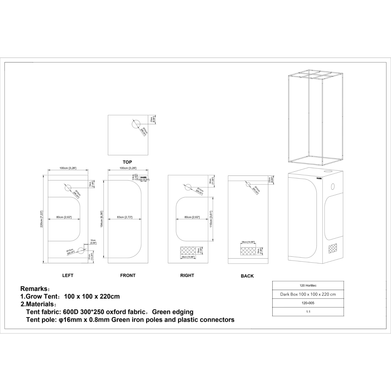 Grow Zelt Complet mit Zubehörer 100x100x200cm