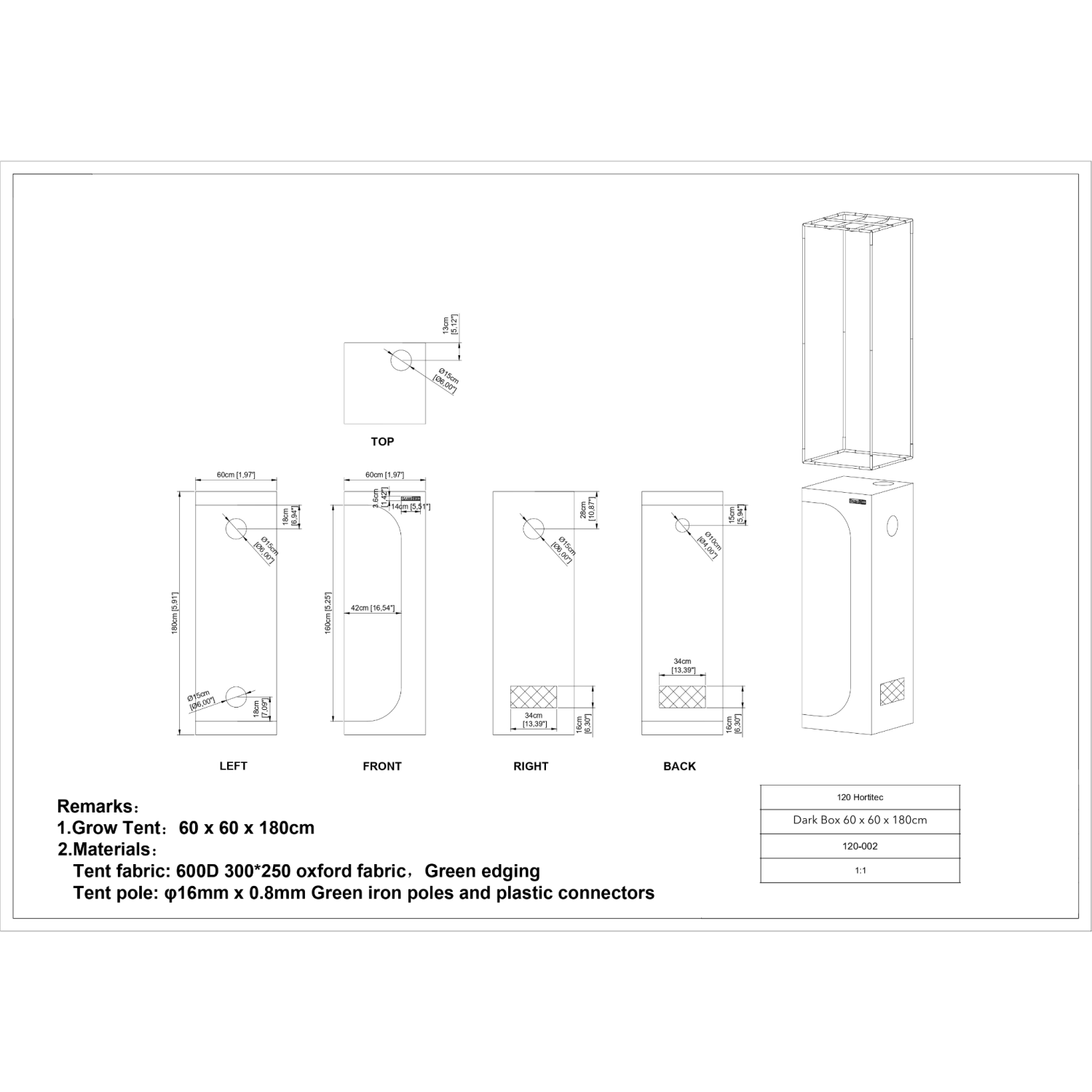 Grow Zelt Complet mit Zubehörer 60x60x180cm