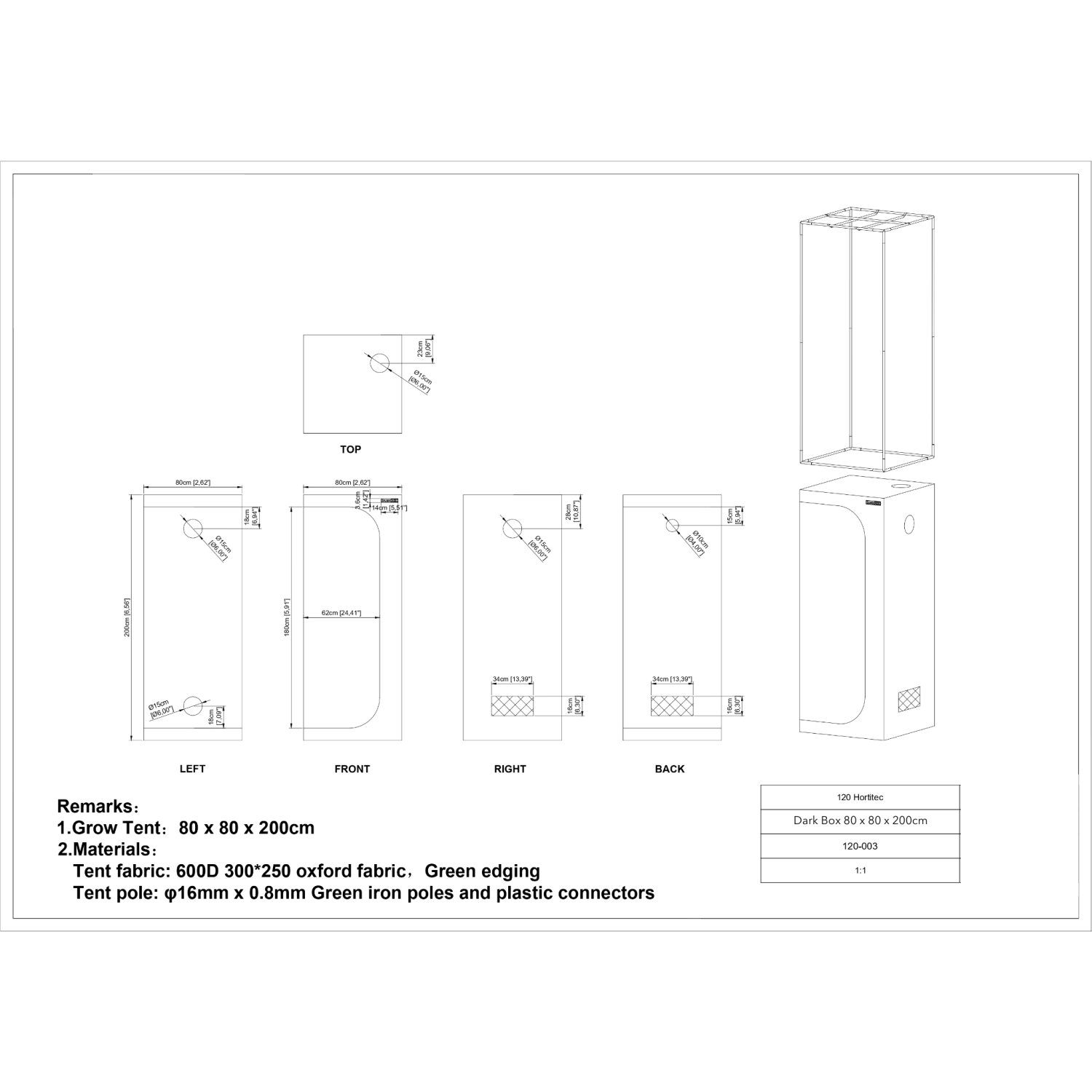 Grow Zelt Complet mit Zubehörer 80x80x200cm