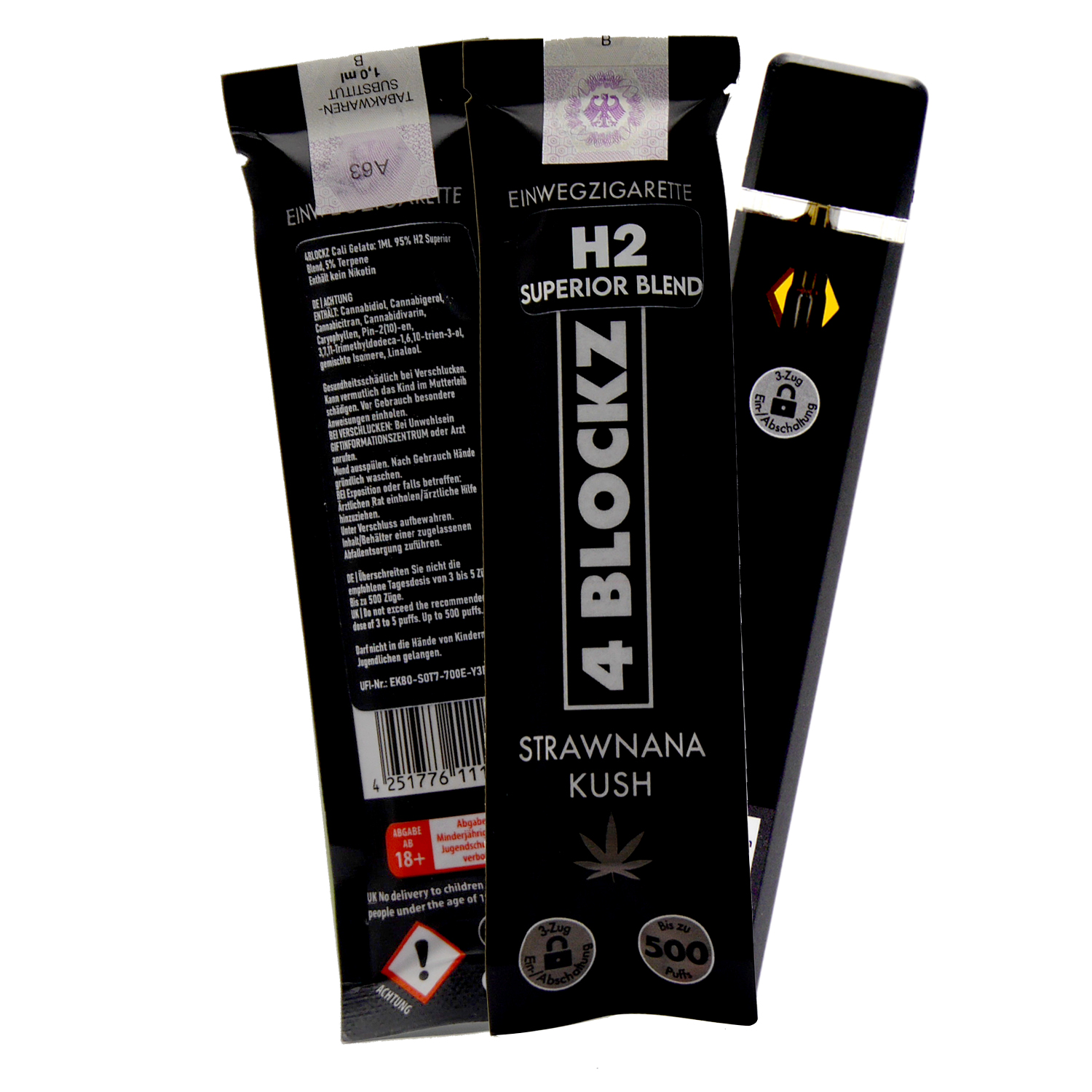  4 Blockz H2 Superior Einweg-Vape „Strawnana Kush“ 10-OH, 500 Züge – 1 ml