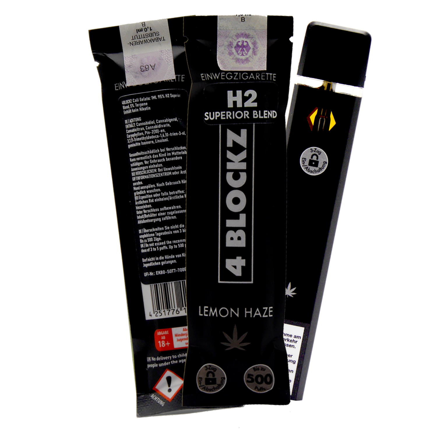  4 Blockz H2 Superior Einweg-Vape „Lemon Haze“ 10-OH, 500 Züge – 1 ml