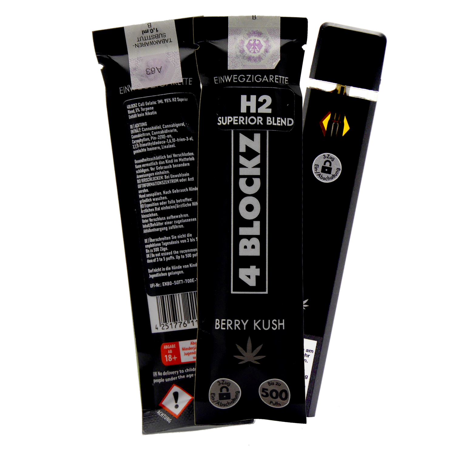  4 Blockz H2 Superior Einweg-Vape „Berry Kush“ 10-OH, 500 Züge – 1 ml