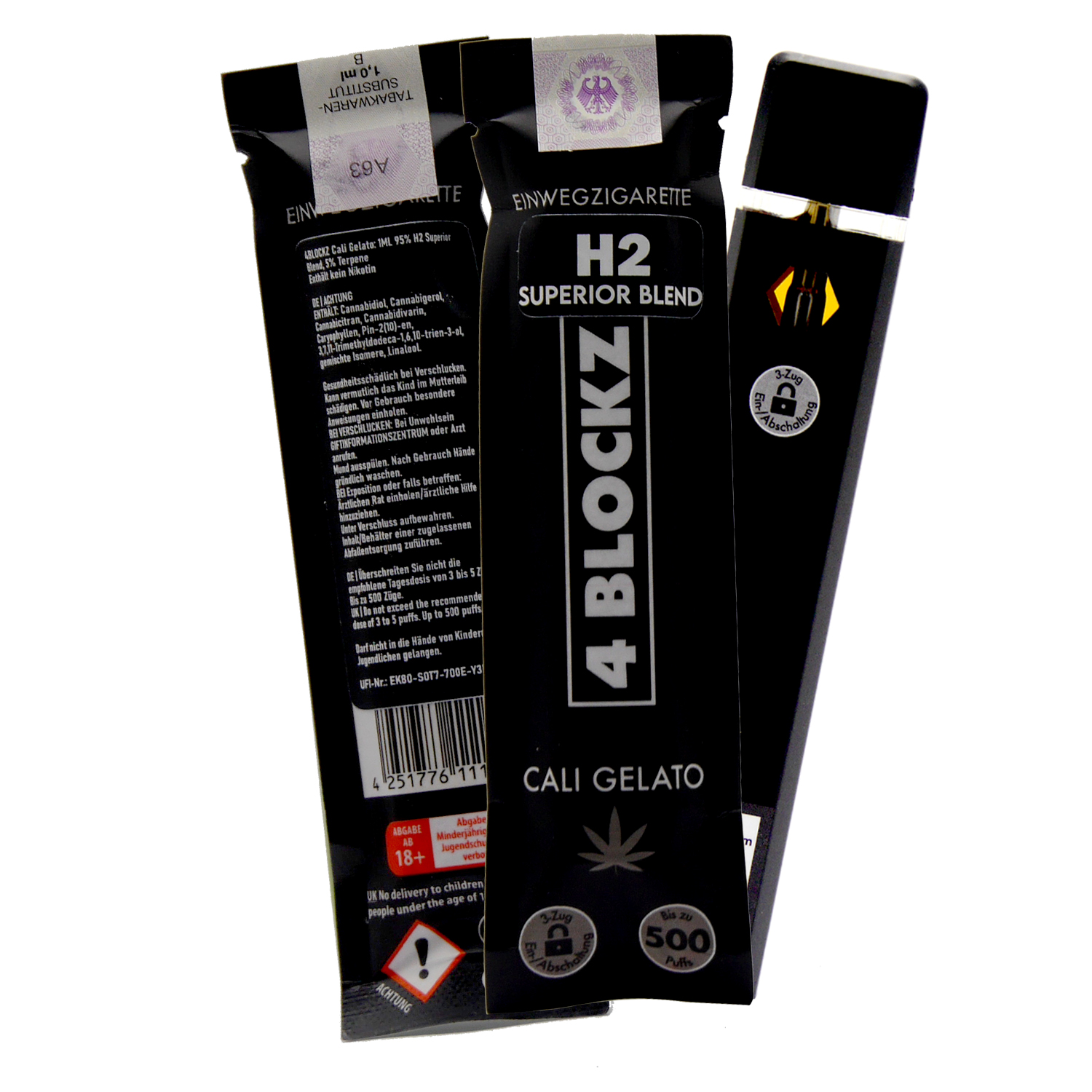  4 Blockz H2 Superior Einweg-Vape „Cali Gelato“ 10-OH, 500 Züge – 1 ml