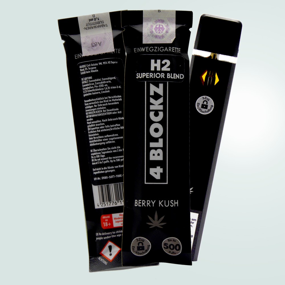  4 Blockz H2 Superior Einweg-Vape „Berry Kush“ 10-OH, 500 Züge – 1 ml