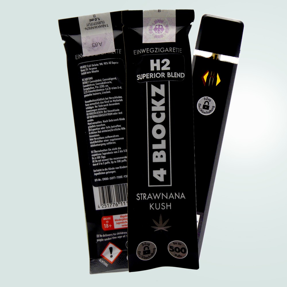  4 Blockz H2 Superior Einweg-Vape „Strawnana Kush“ 10-OH, 500 Züge – 1 ml