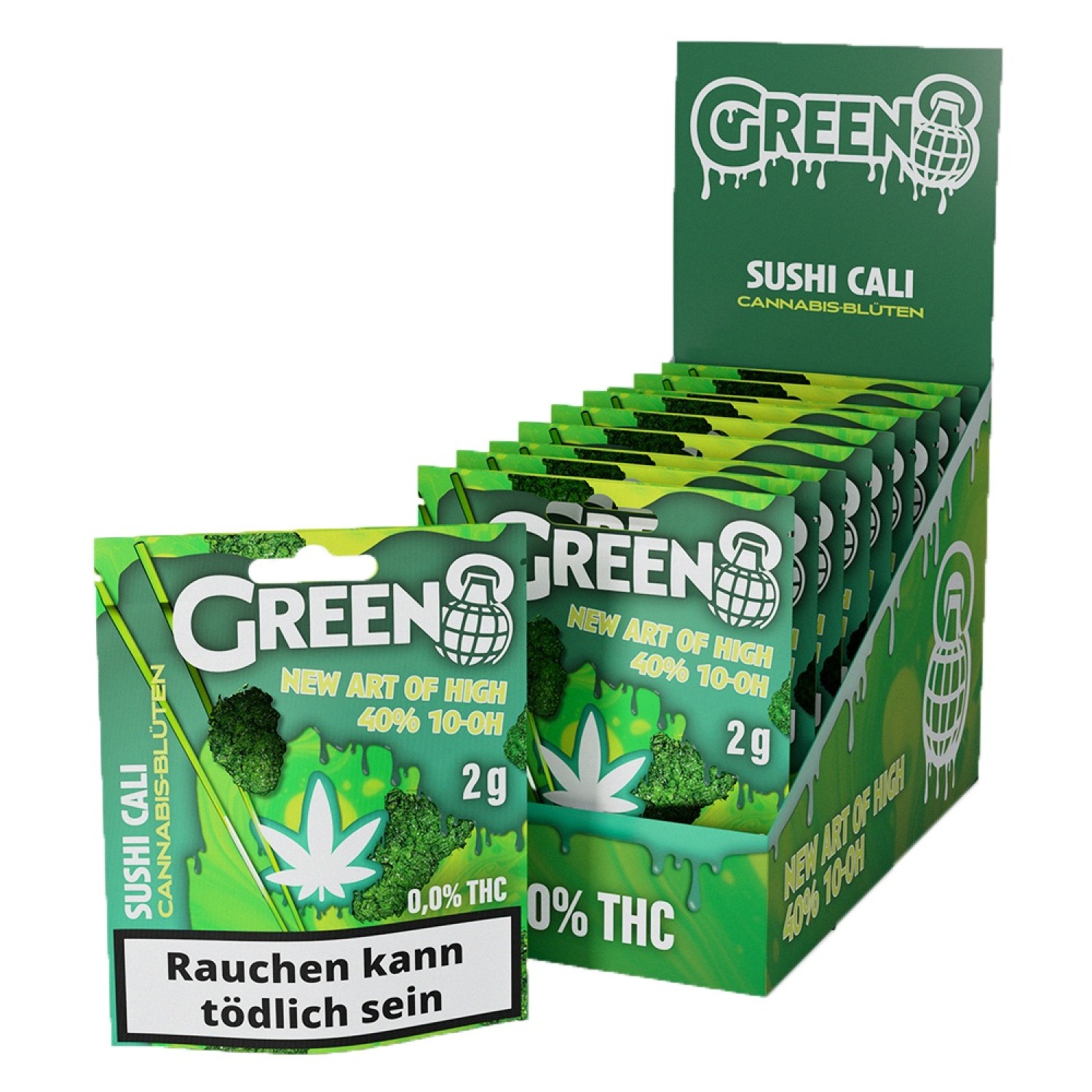 Green 8 " Sushi Cali "  Cannabis-.Blüten 40% Superior, 0,0%THC, 2g