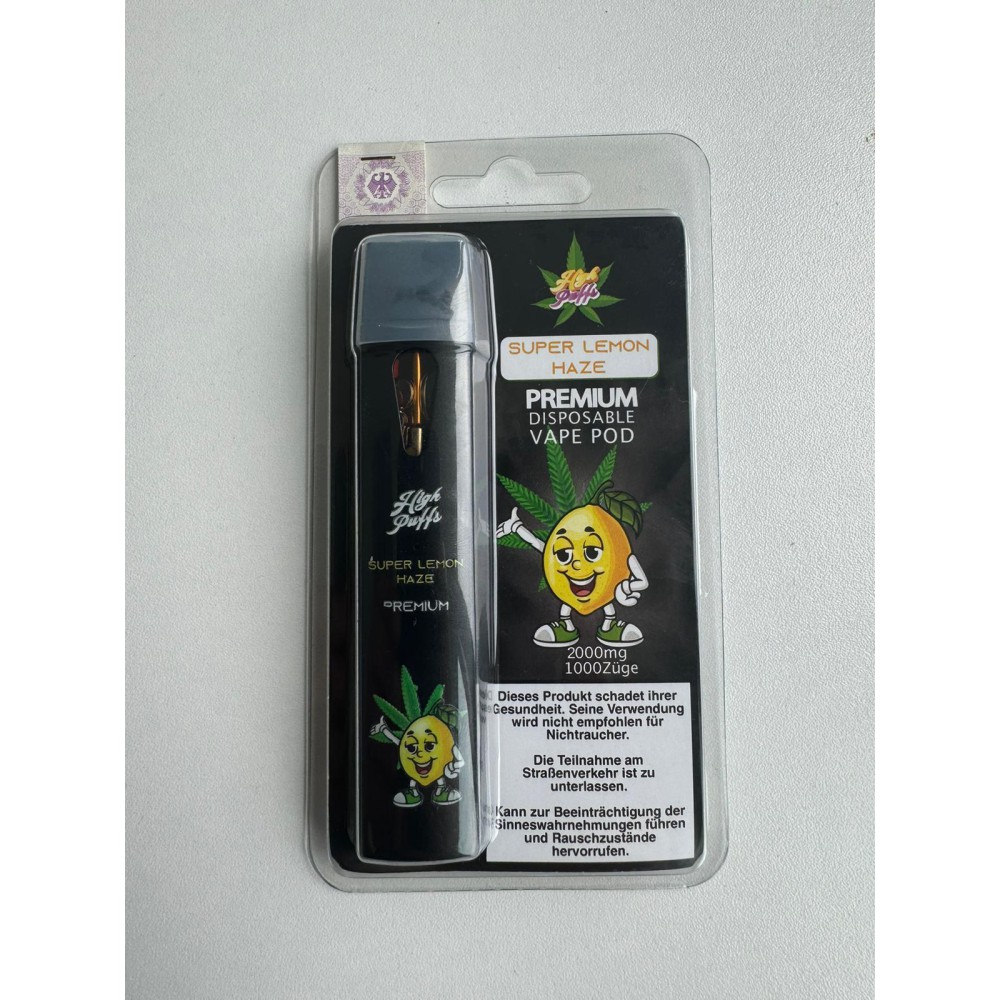 High Puffs Premium Disposable Vape Pod " Super Lemon Haze  " 1000 Züge, 2ml 