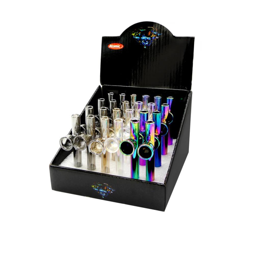  Glaspfeife 9 cm mit Ständer 4 Farben sortiert, 24 Stück