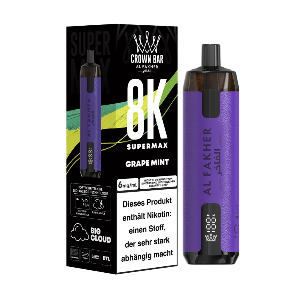 Al Fakher 8K Supermax "Grape Mint" - 2ml mit Steuer Zeichen