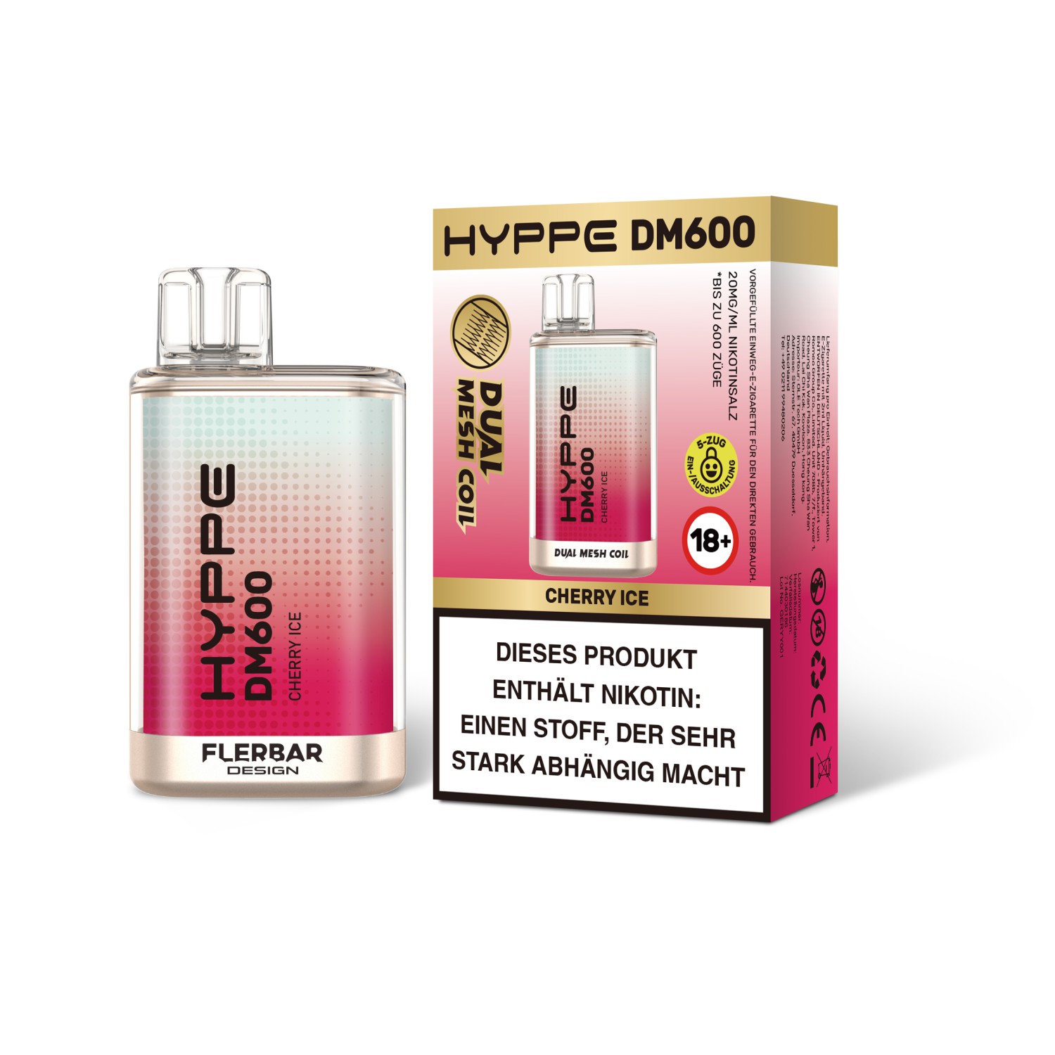 Hyppe DM600 " Cherry Ice " Einweg E-Zigarette 600 Zuge 20mg 