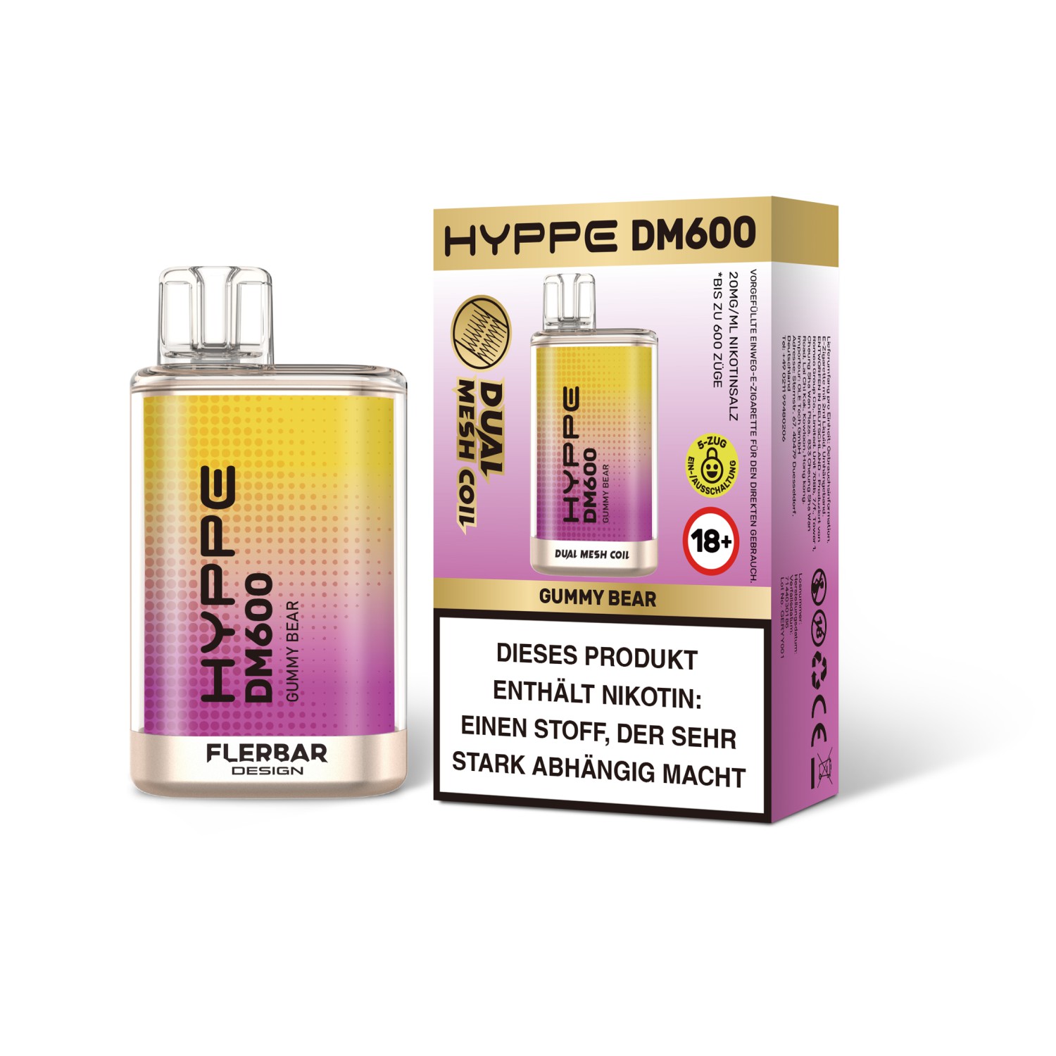 Hyppe DM600 " Gummy Bear " Einweg E-Zigarette 600 Zuge 20mg 