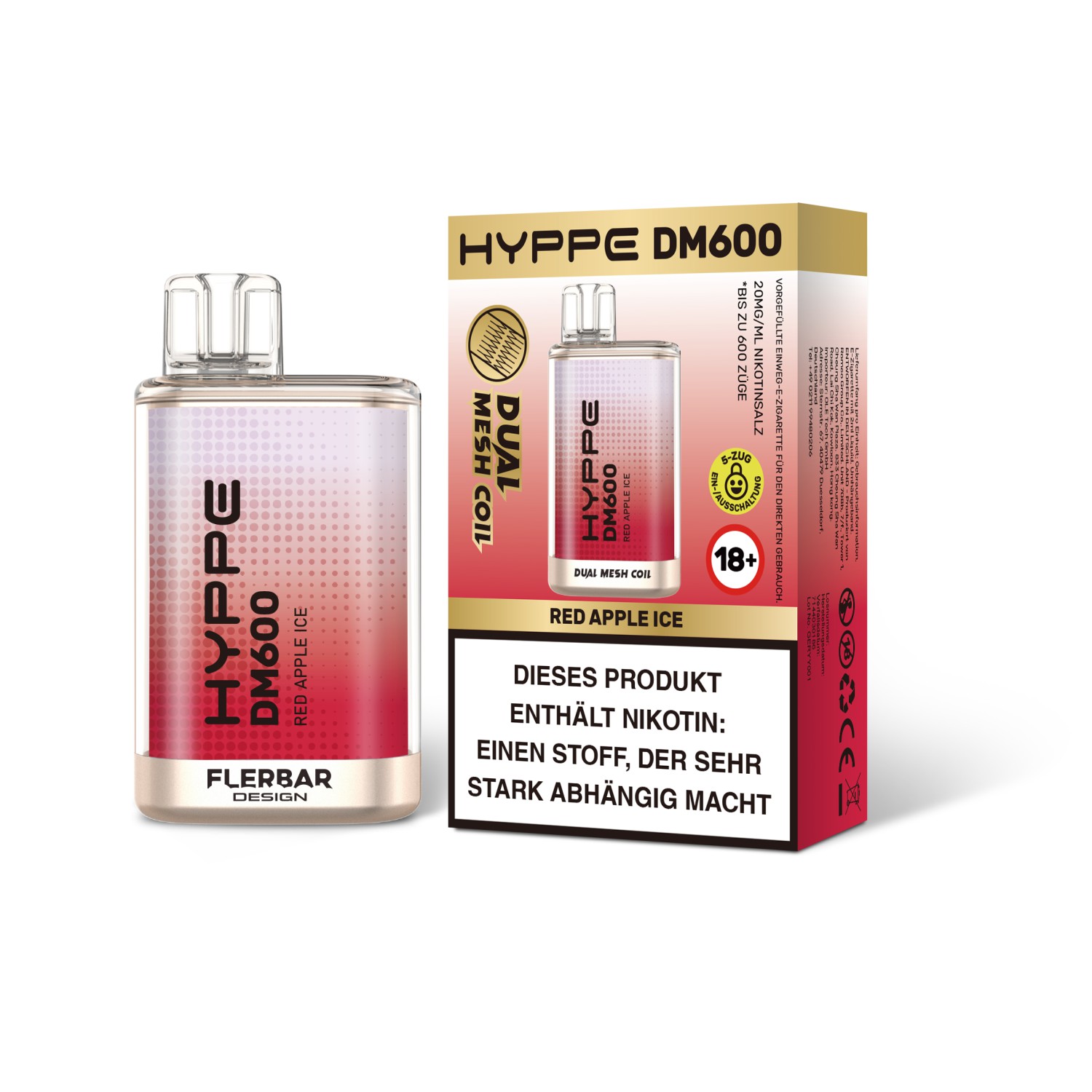 Hyppe DM600 " Red Apple Ice " Einweg E-Zigarette 600 Zuge 20mg 