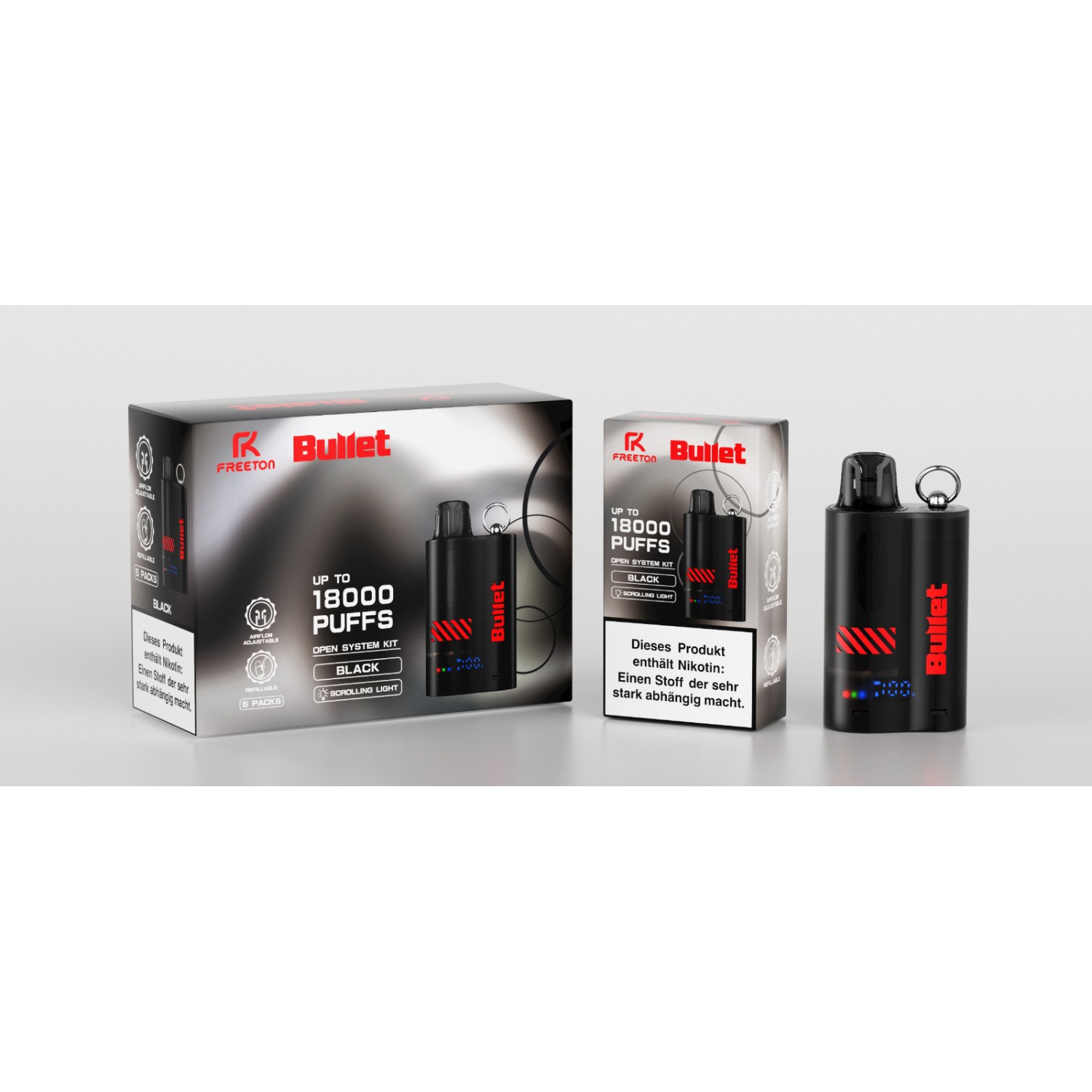 Bullet Freeton Pod Kit 4 ml „Schwarz“, 550 mAh, bis zu 18000 Züge VE-5