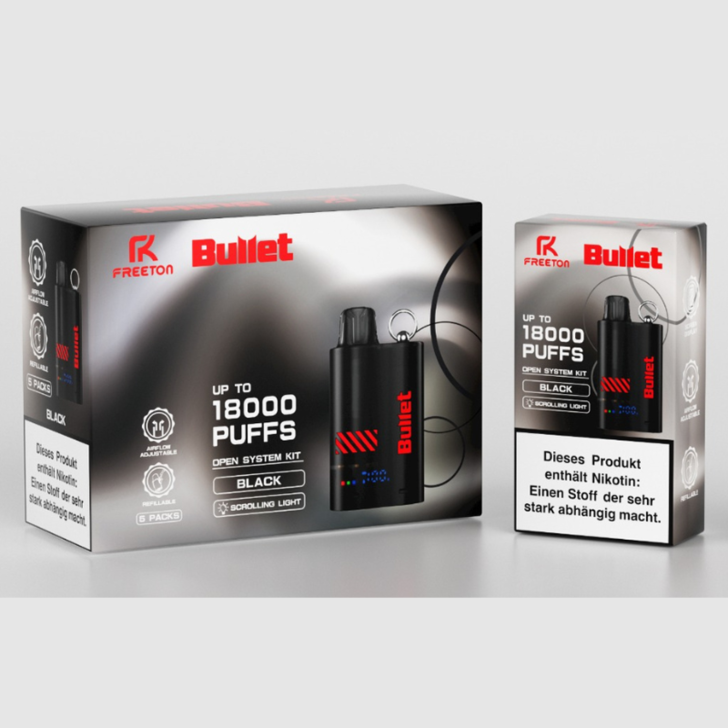 Bullet Freeton Pod Kit 4 ml „Schwarz“, 550 mAh, bis zu 18000 Züge VE-5