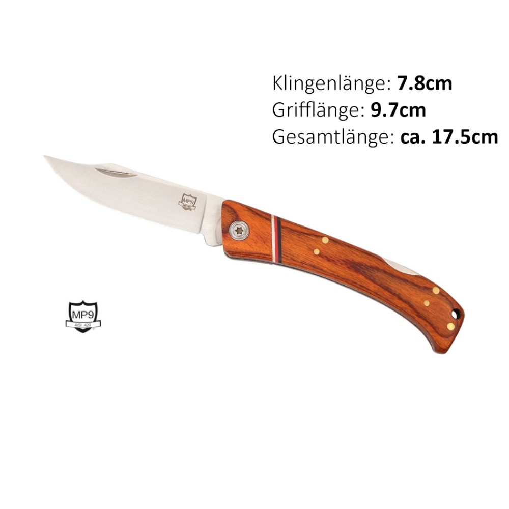 MP9 Klappmesser Wilderness | Klingenlänge: 7,8 cm, Grifflänge: 9,7 cm, Gesamtlänge: ca. 17,5 cm