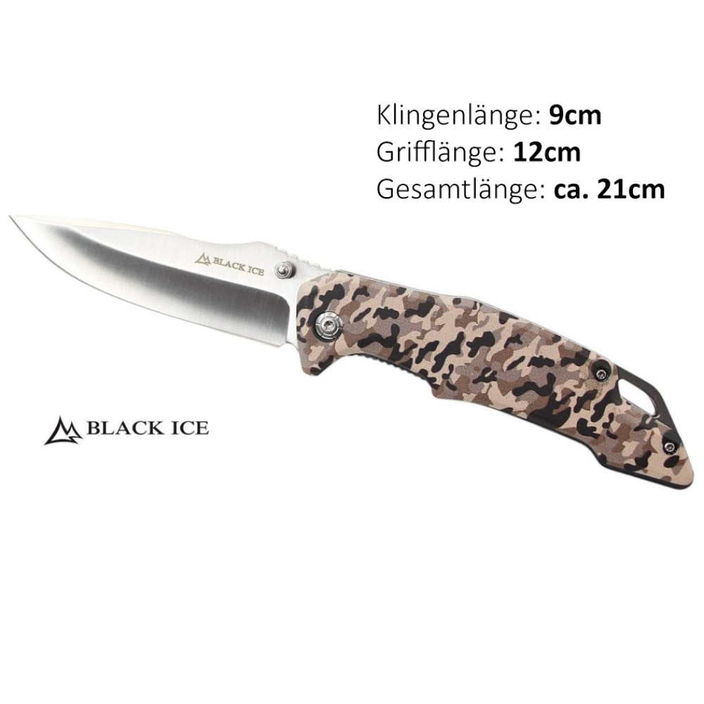 Black Ice Brown Camo | Klingenlänge: 9 cm, Grifflänge: 12 cm, Gesamtlänge: ca. 21 cm