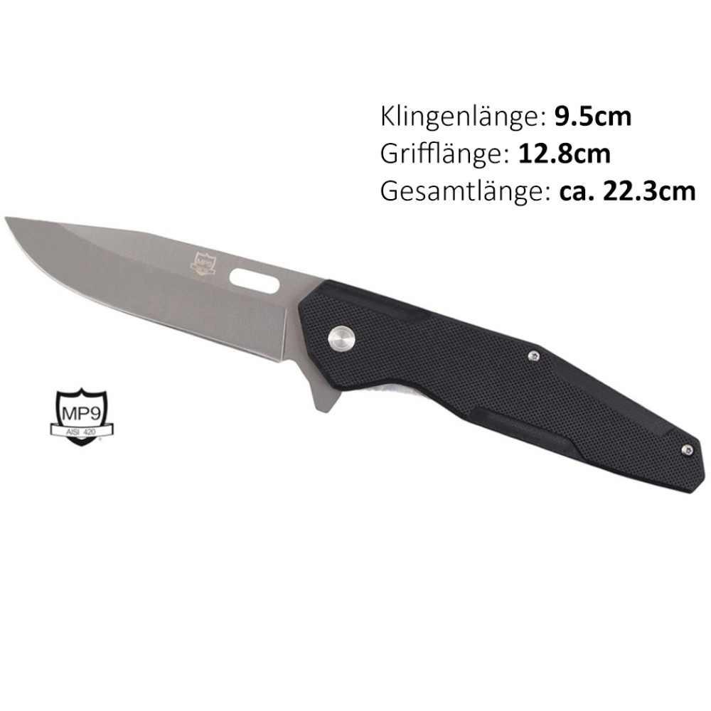 MP9 Klappmesser G10, Klinge Grey Titanium | Klingenlänge: 9,5 cm, Grifflänge: 12,8 cm, Gesamtlänge: ca. 22,3 cm