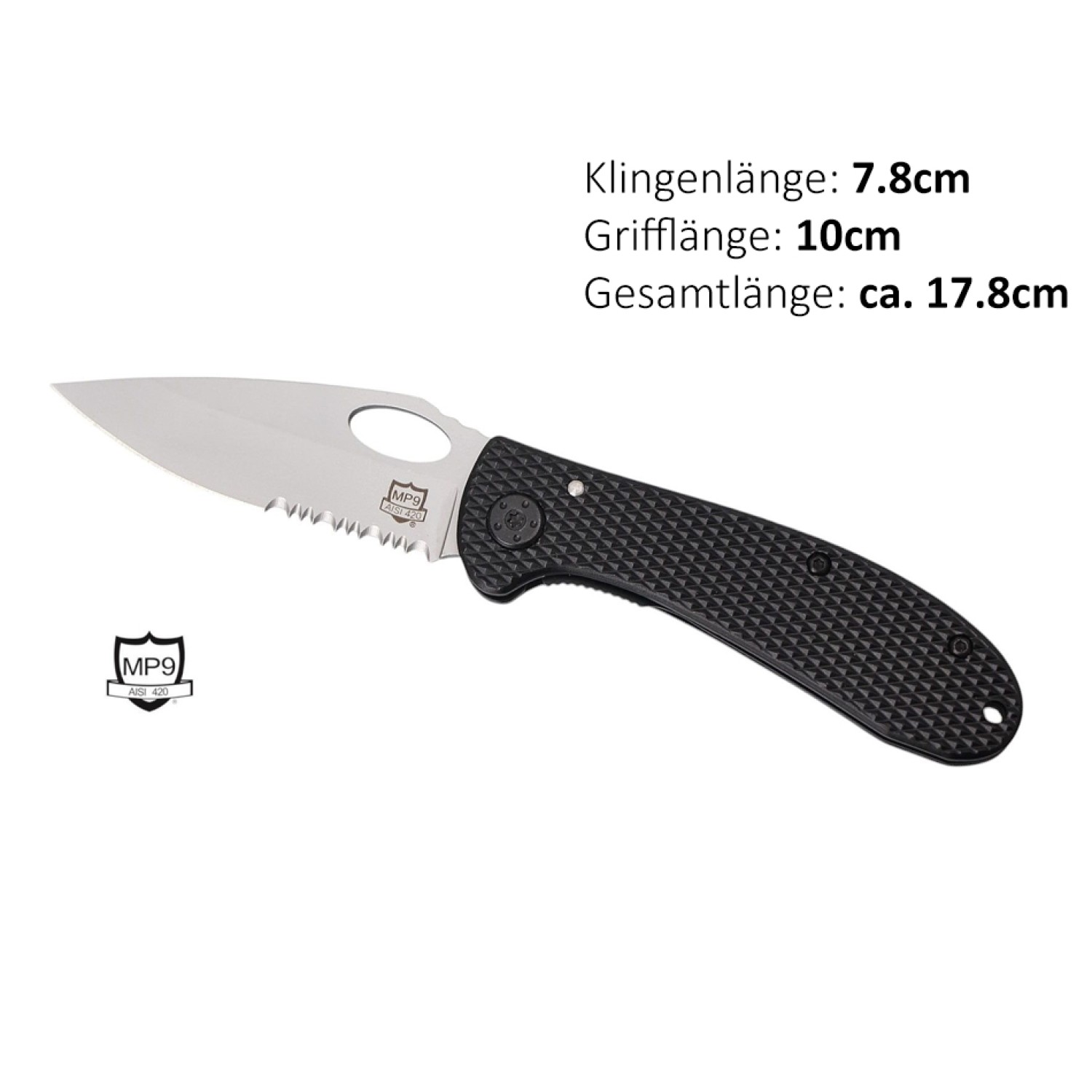 MP9 Einhandmesser Bushline | Klingenlänge: 7,8 cm, Grifflänge: 10 cm, Gesamtlänge: ca. 17,8 cm