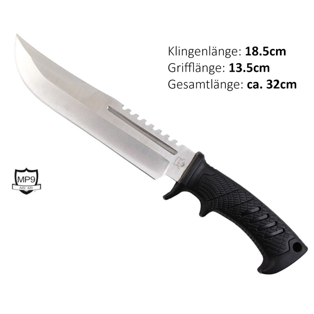 MP9 - Outdoormesser | Klingenlänge: 18,5 cm, Grifflänge: 13,5 cm, Gesamtlänge: ca. 32 cm