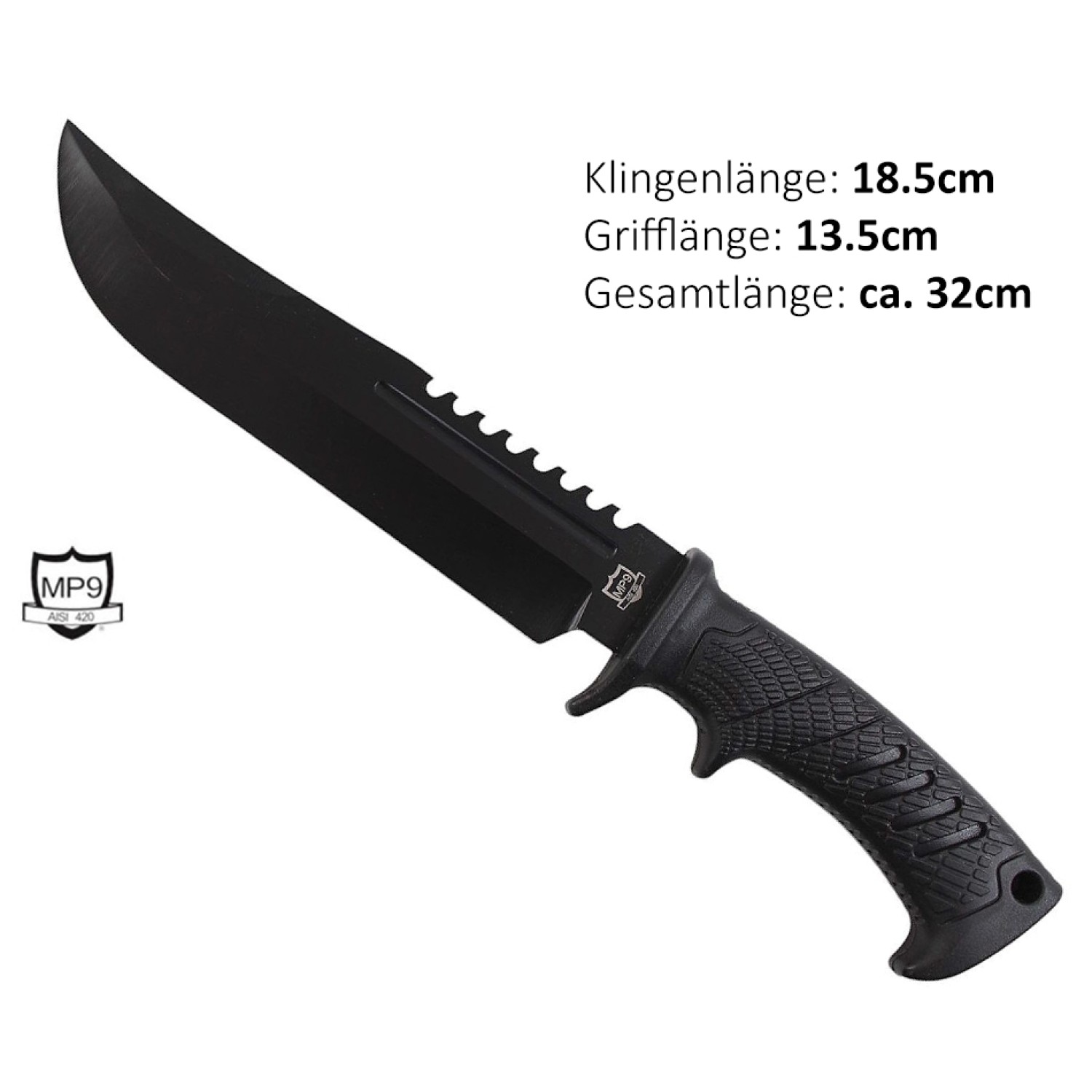 MP9 - Outdoormesser | Klingenlänge: 18,5 cm, Grifflänge: 13,5 cm, Gesamtlänge: ca. 32 cm