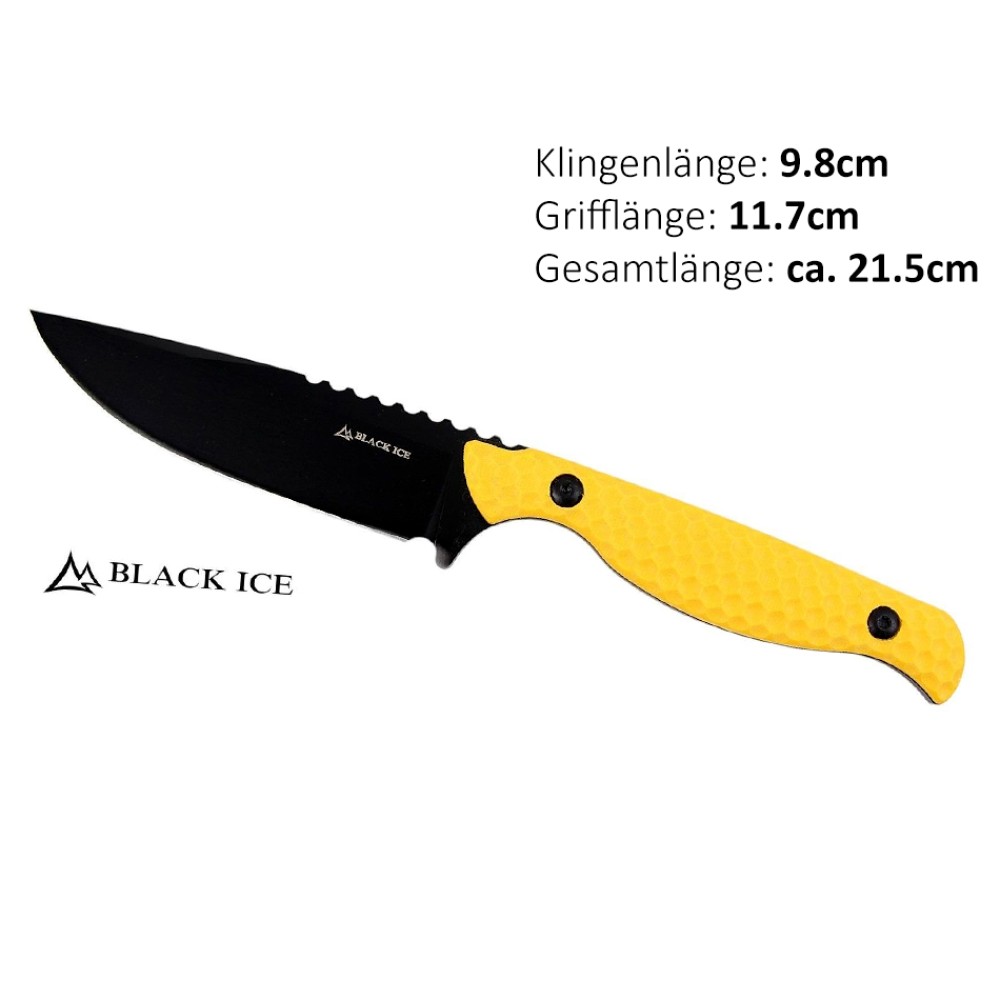 Black Ice - Feststehendes messer mit Kydexscheide | Klingenlänge: 9,8 cm, Grifflänge: 11,7 cm, Gesamtlänge: ca. 21,5 cm