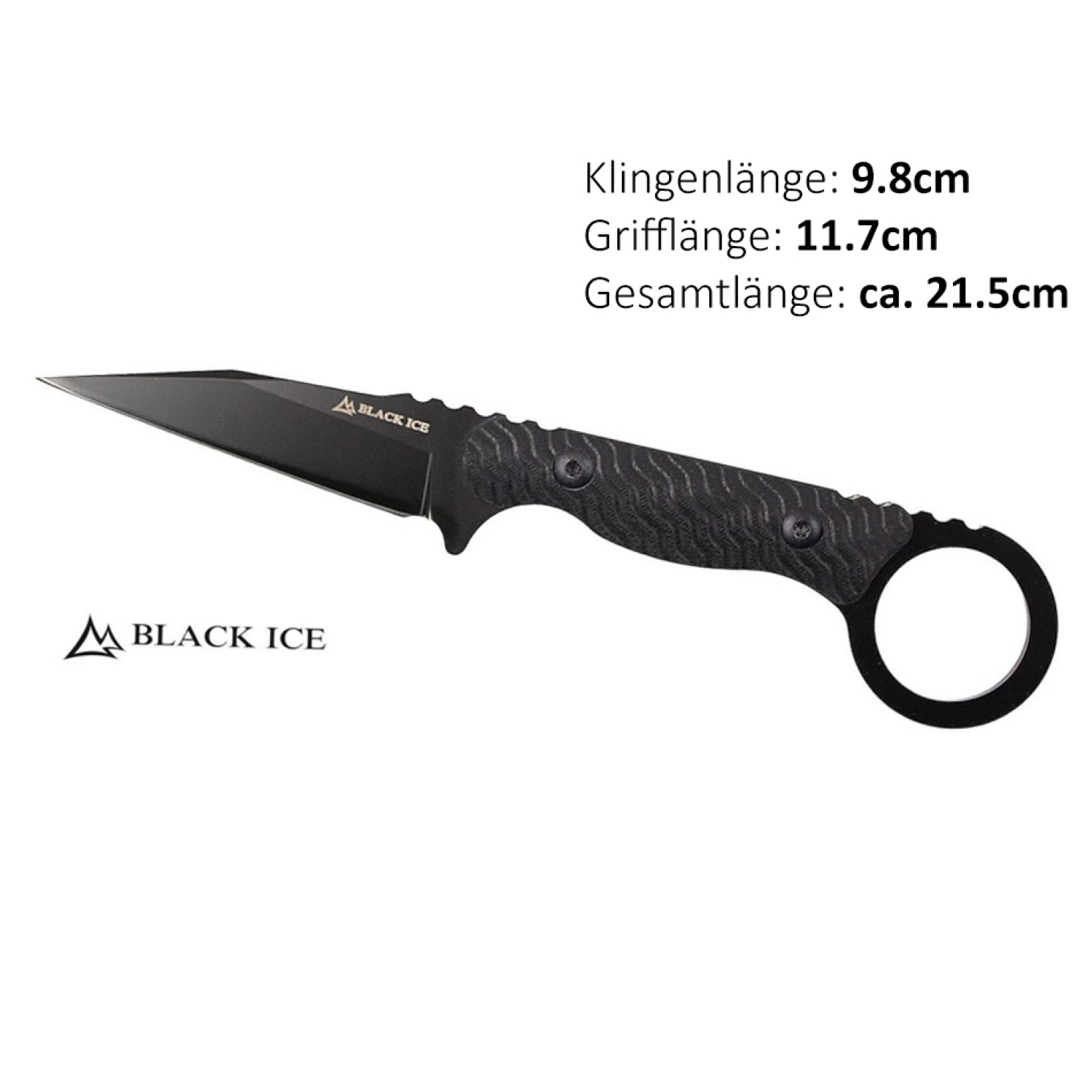 Black Ice - Feststehendes messer mit Kydexscheide  | Klingenlänge: 9,8 cm, Grifflänge: 11,7 cm, Gesamtlänge: ca. 21,5 cm