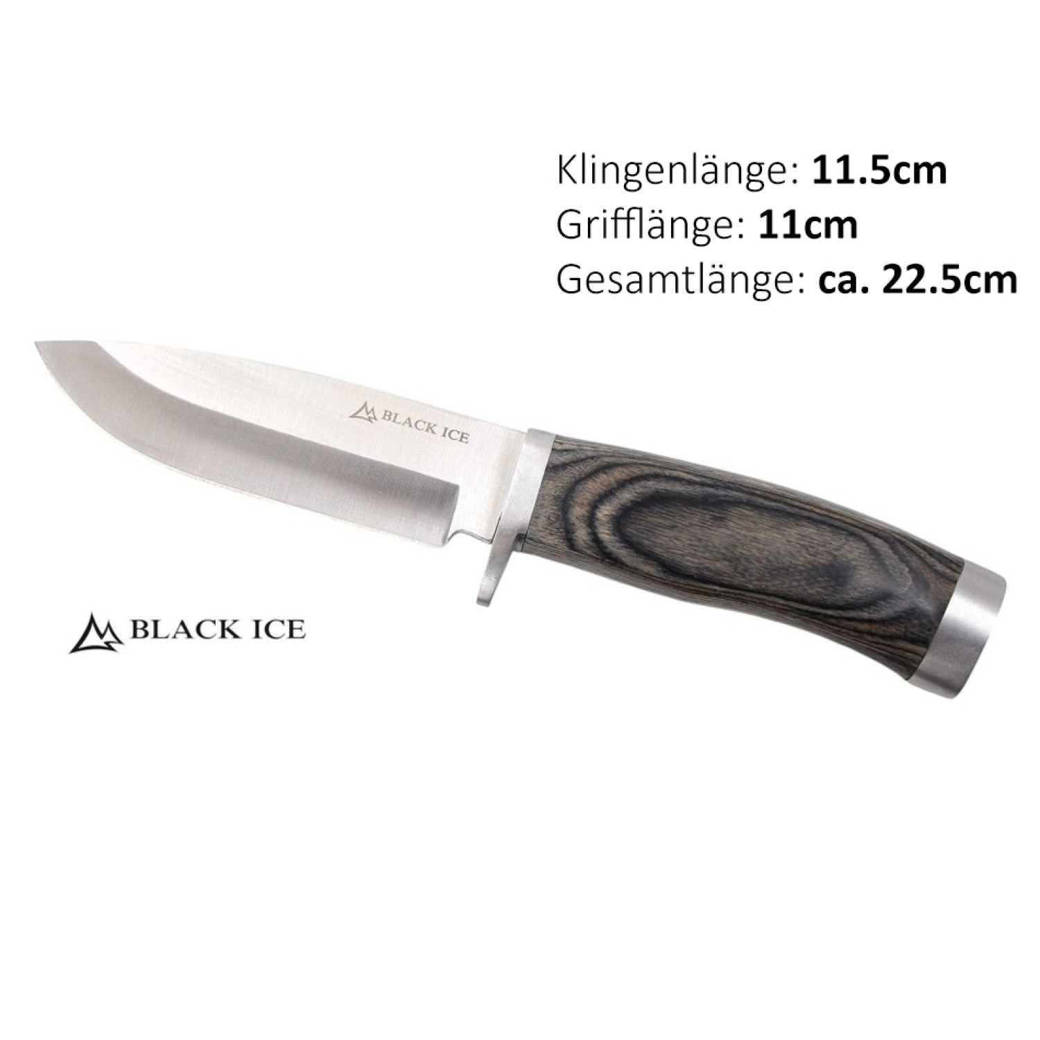 Black Ice Trail Blade m. Holzgriff und Lederscheide | Klingenlänge: 11,5 cm, Grifflänge: 11 cm, Gesamtlänge: ca. 22,5 cm