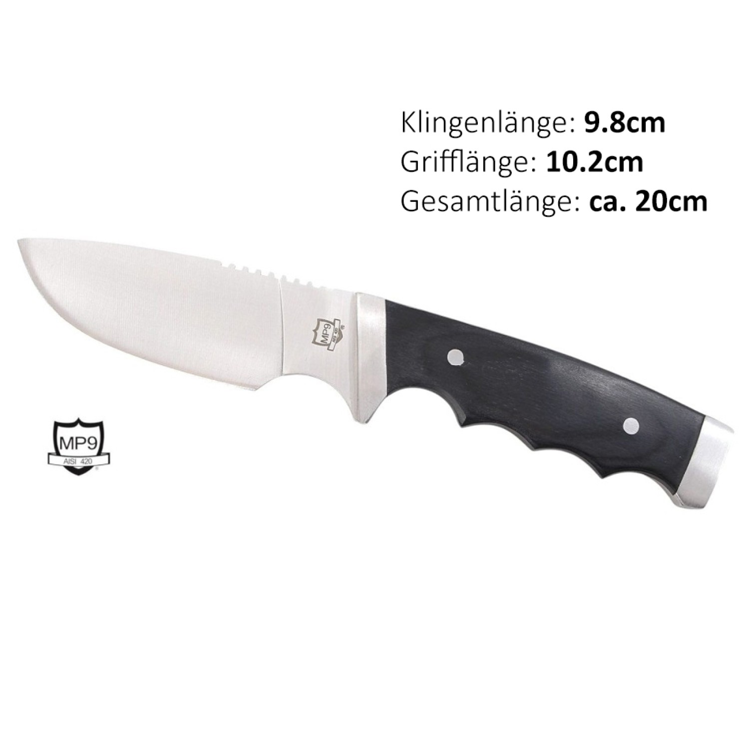 MP9 - Outdoormesser mit Holzgriff und Nylonscheide | Klingenlänge: 9,8 cm, Grifflänge: 10,2 cm, Gesamtlänge: ca. 20 cm
