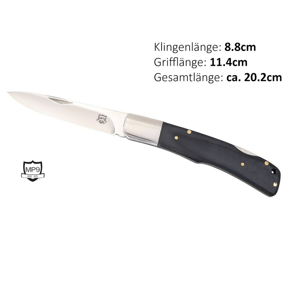 MP9 Klappmesser mit Schichtholzgriff | Klingenlänge: 8,8 cm, Grifflänge: 11,4 cm, Gesamtlänge: ca. 20,2 cm