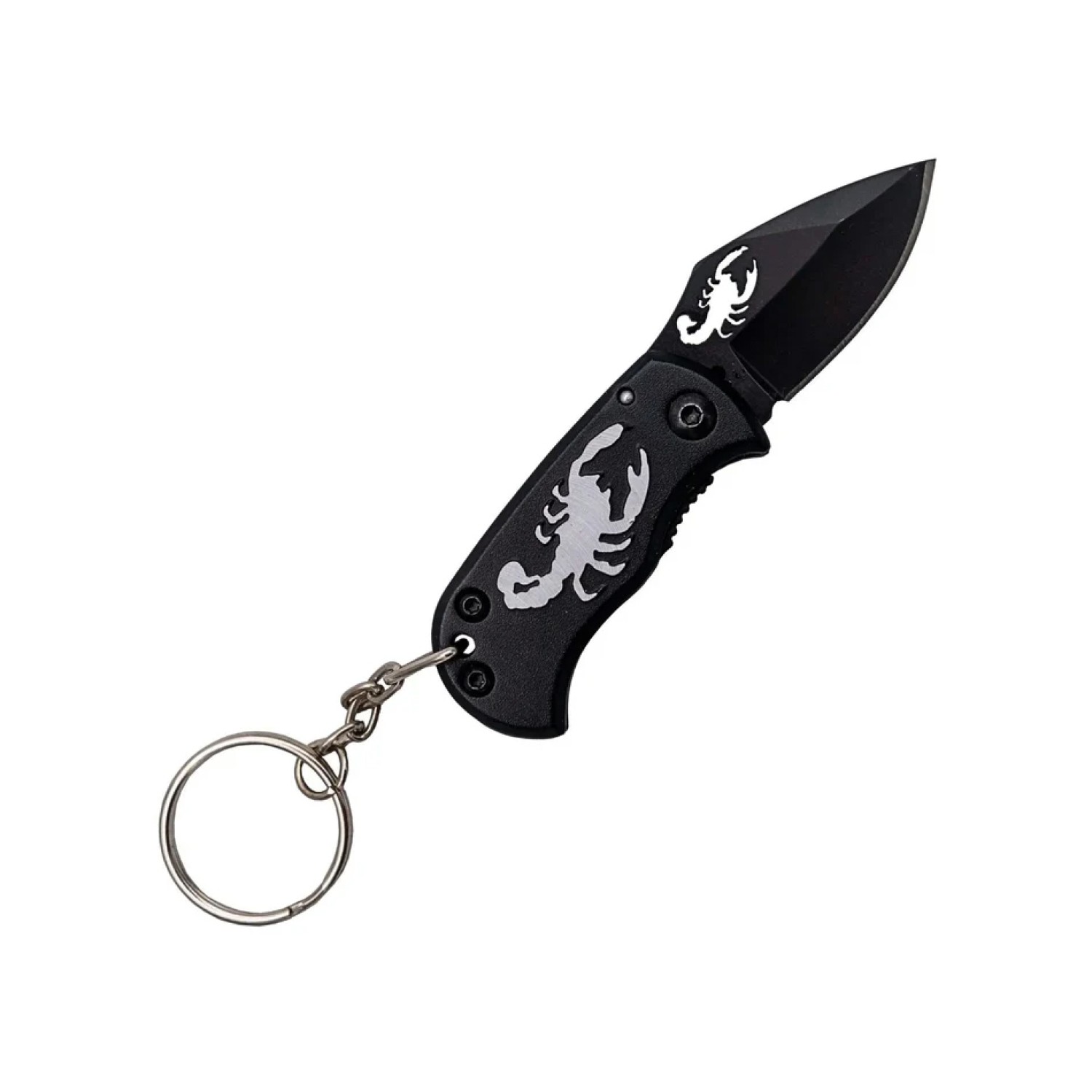 Taschenmesser Schwarz mit Scorpion Logo & Schlüsselanhänger Klingenlänge: 4 cm, Grifflänge 5cm, Gesamtlänge: ca.9 cm