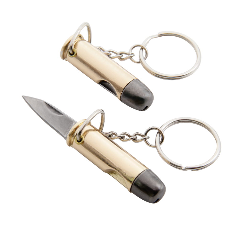 Taschenmesser Gold Bullet Kugel & Schlüsselanhänger | Klingenlänge: 3cm, Grifflänge: 4cm, Gesamtlänge: ca.7 cm Klein