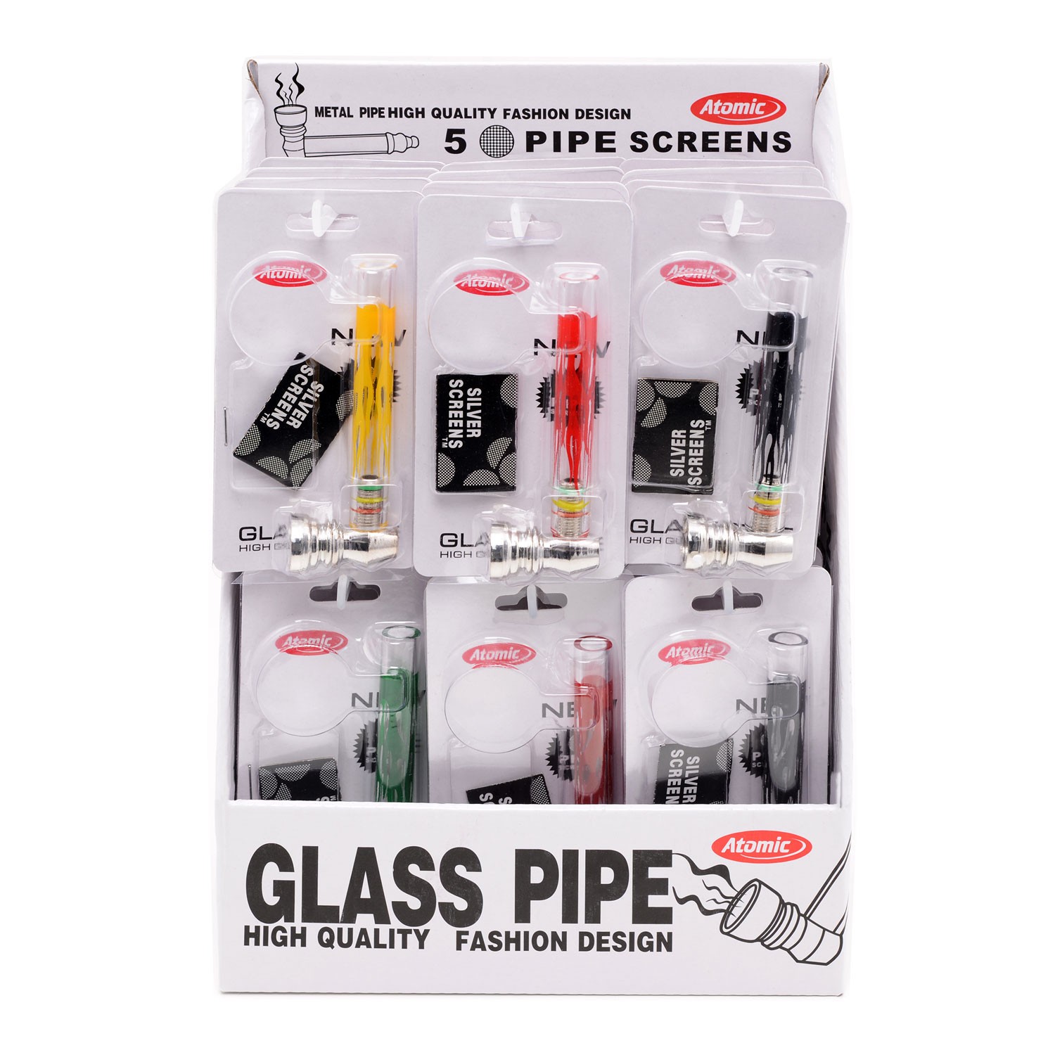 Glas-Pfeife auf Blister mit Metall-Kopf + 5 Siebe VE24