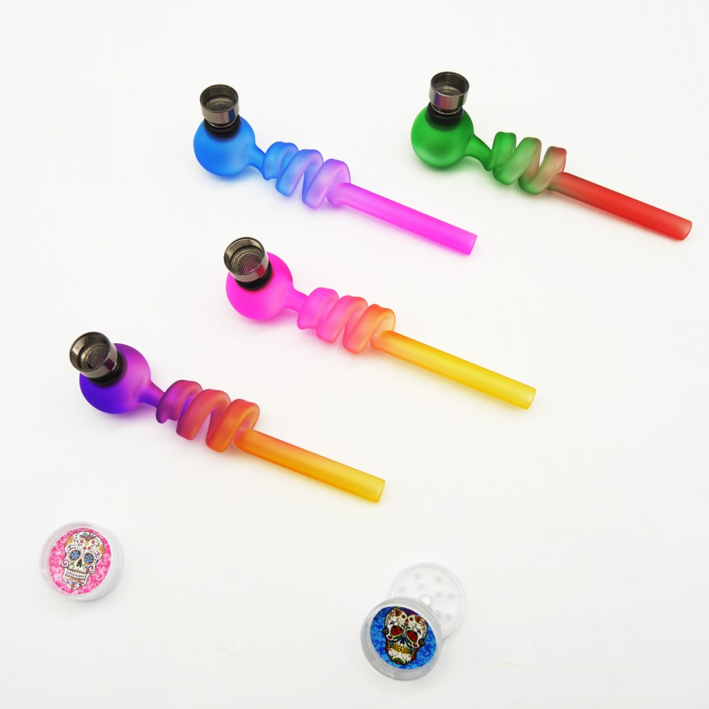 Glaspfeife Spirale Form Set mit Plastik Grinder.und 5er Siebe auf Blister in 4 Farben Glaspfeife Spirale Form Set mit Plastik Grinder.und 5er Siebe auf Blister in 4 Farben